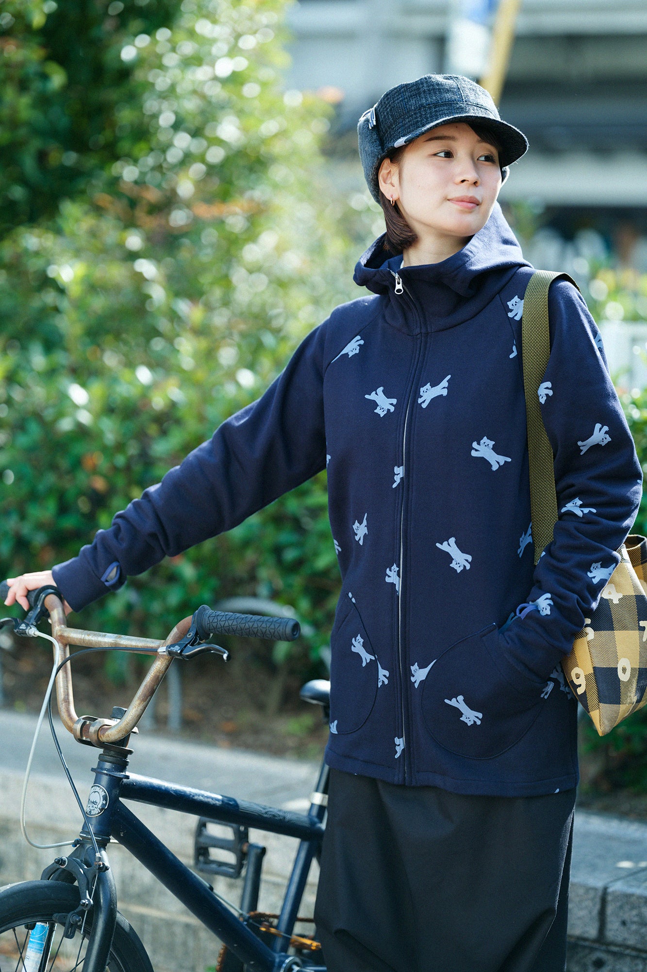 內抓毛BIKE 連帽外套/貓賽跑 深藍色