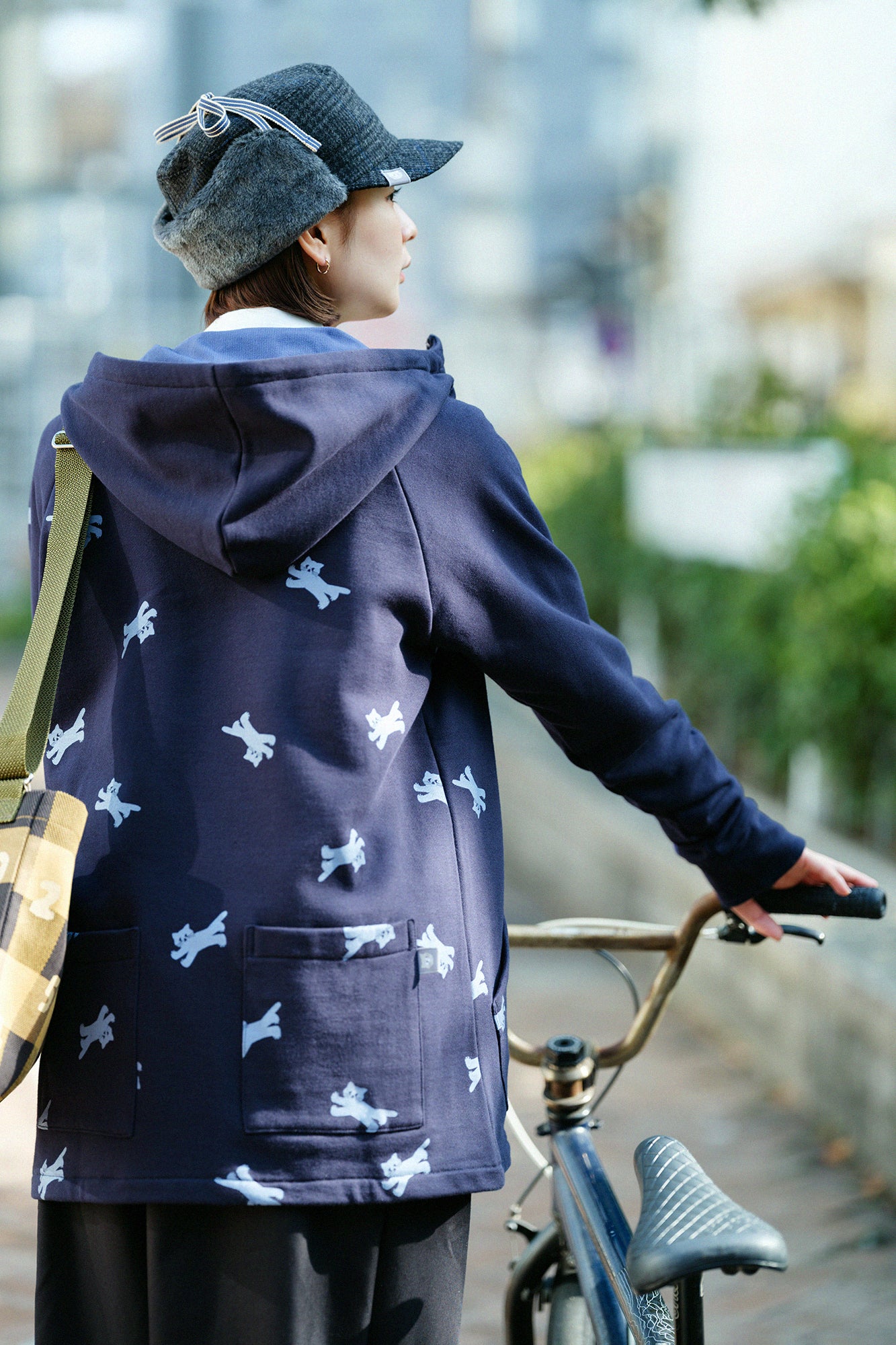 內抓毛BIKE 連帽外套/貓賽跑 深藍色