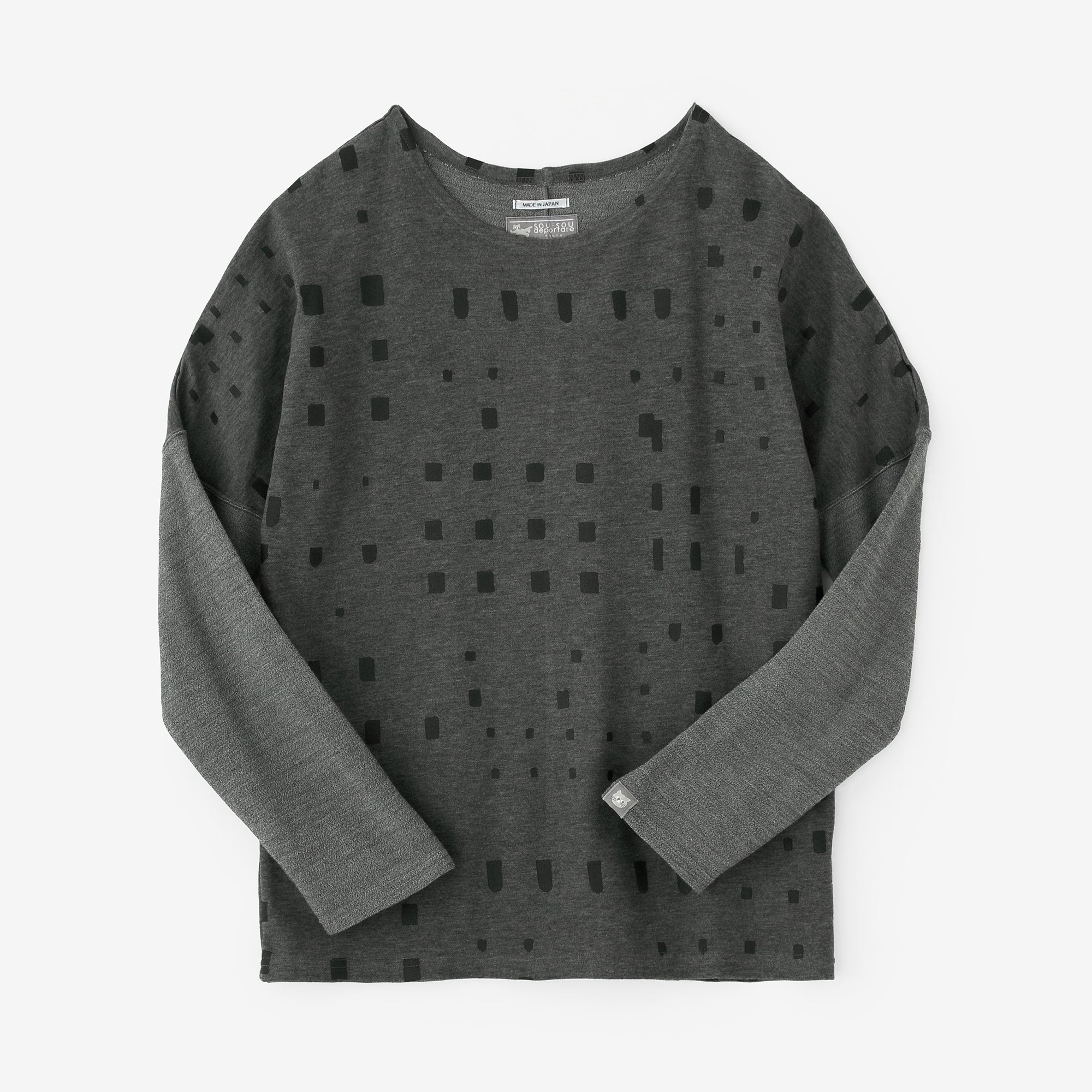 トップス SOU Cotton Reversible Knit Die-cut Long Sleeved T-shirt／Windows Grey