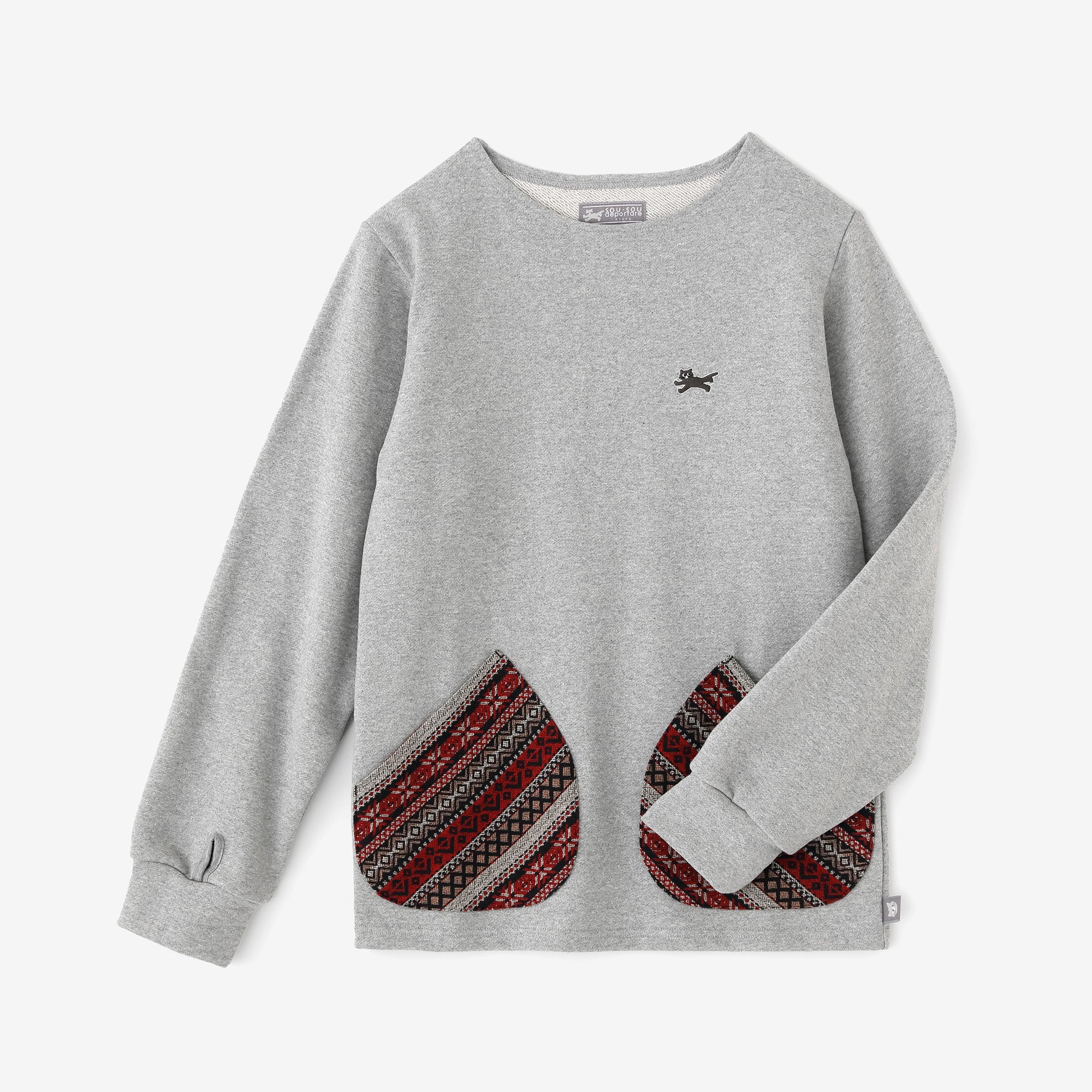 Fleece Boat Neck Sweat Shirt/Heather Grey×Red JQ