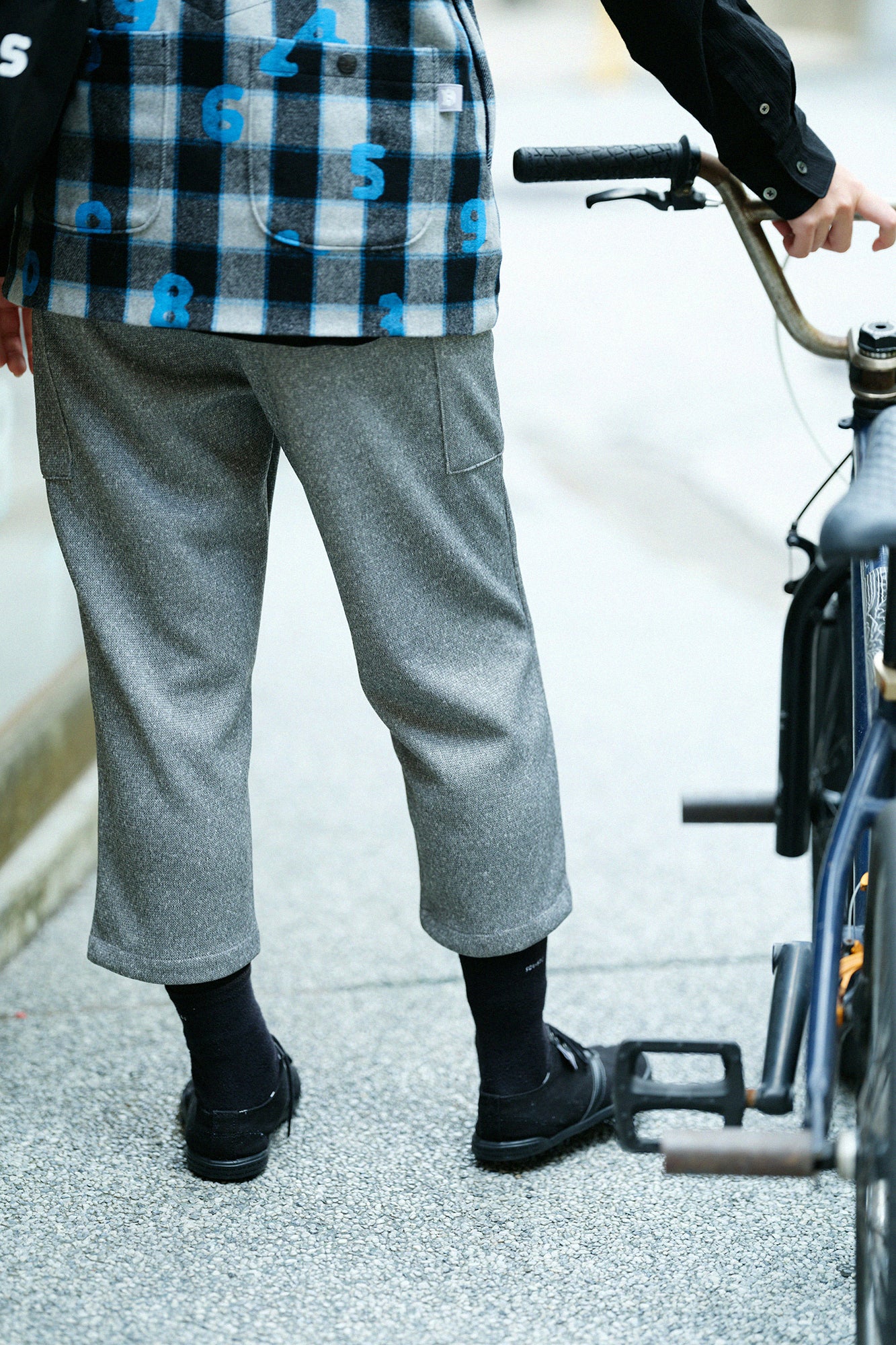 雙面針織BIKE 七分褲/混灰色