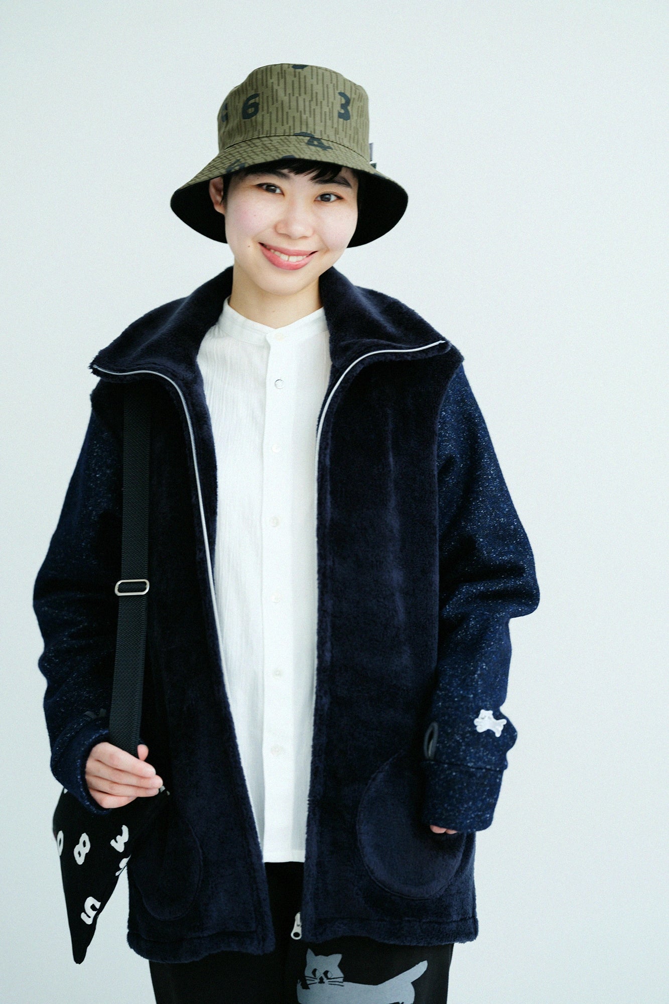 보아 x 울 부클레 ZIP UP NW BIKE블루종/네이비×네이비