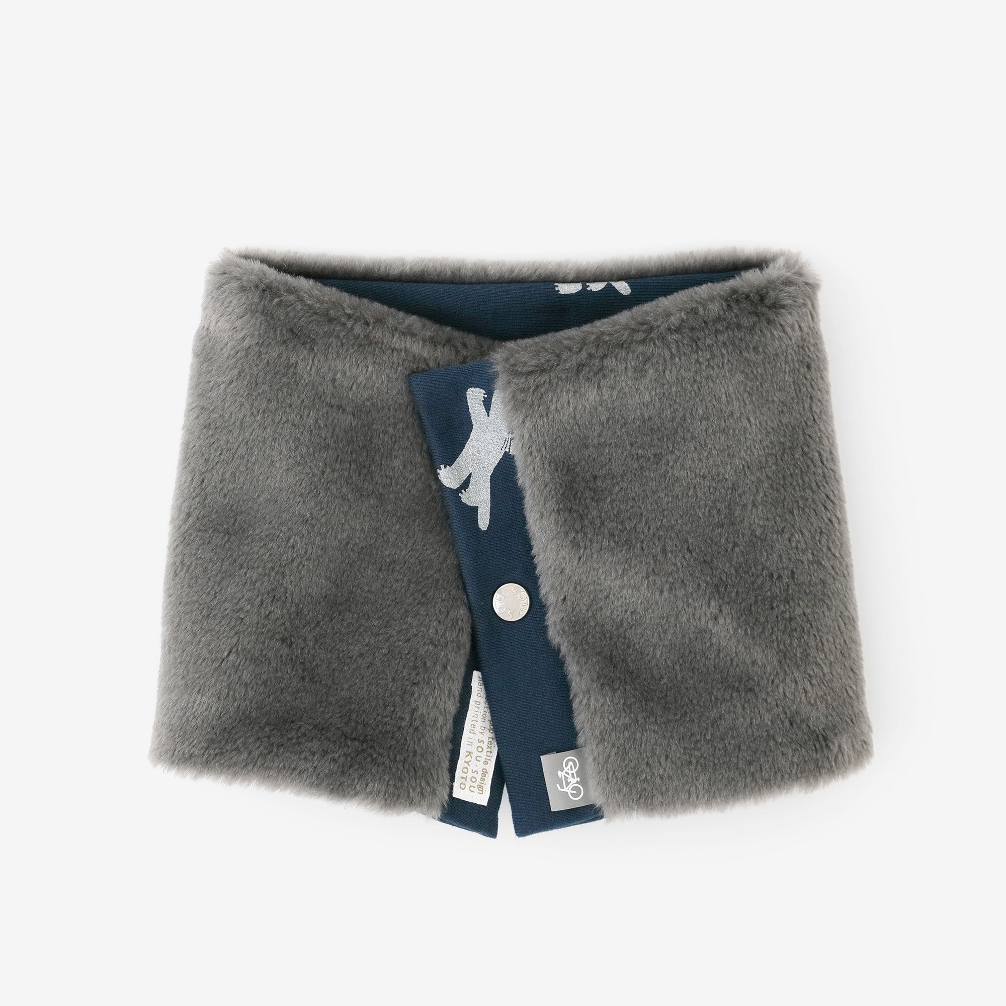 リバーシブル BIKEネックウォーマー/ねこ かけっこ ネイビー