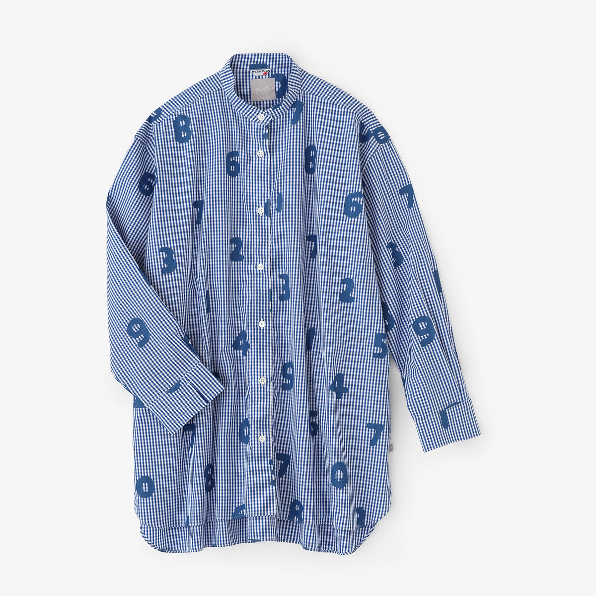 Chemise tunique extra longue à col montant en coton R.H/SO-SU-U Carreaux bleus