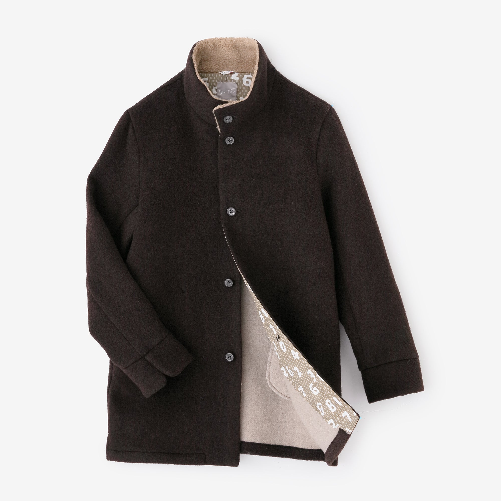 【預購】A.S 雙面羊毛 立領短外套/棕色×網代紋和SO-SU-U十數 昆(※預計於12月9日左右發貨)