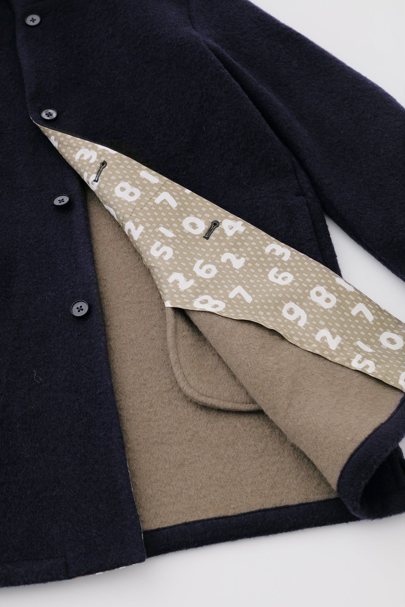 A.S 雙面羊毛 立領短外套/深藍色×網代紋和SO-SU-U十數 昆