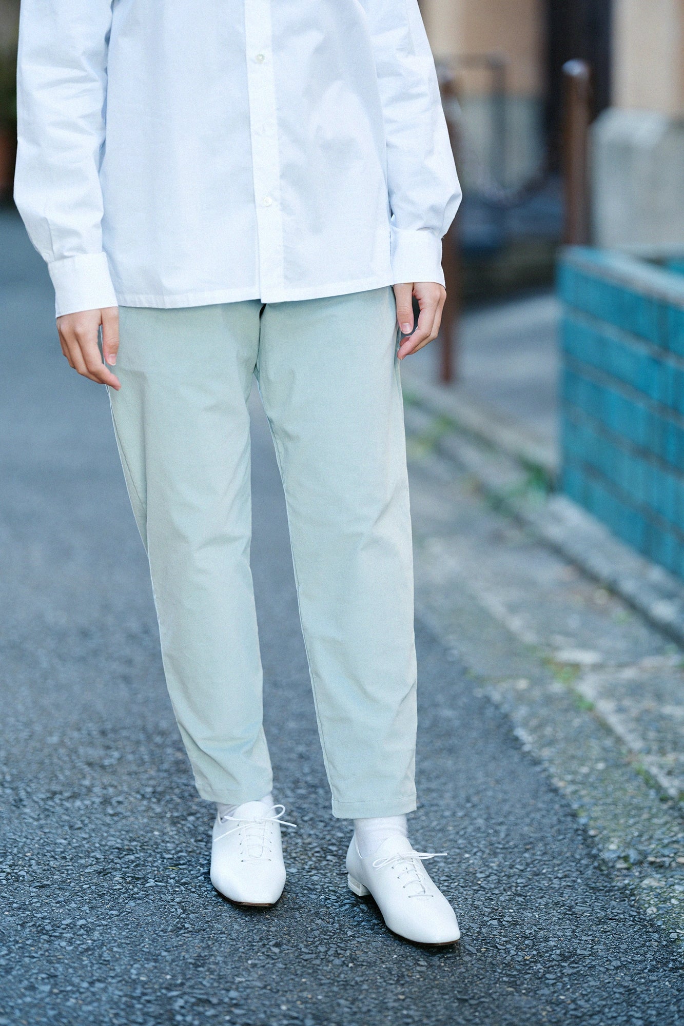 彈性燈芯絨 休閒窄管長褲/水綠色