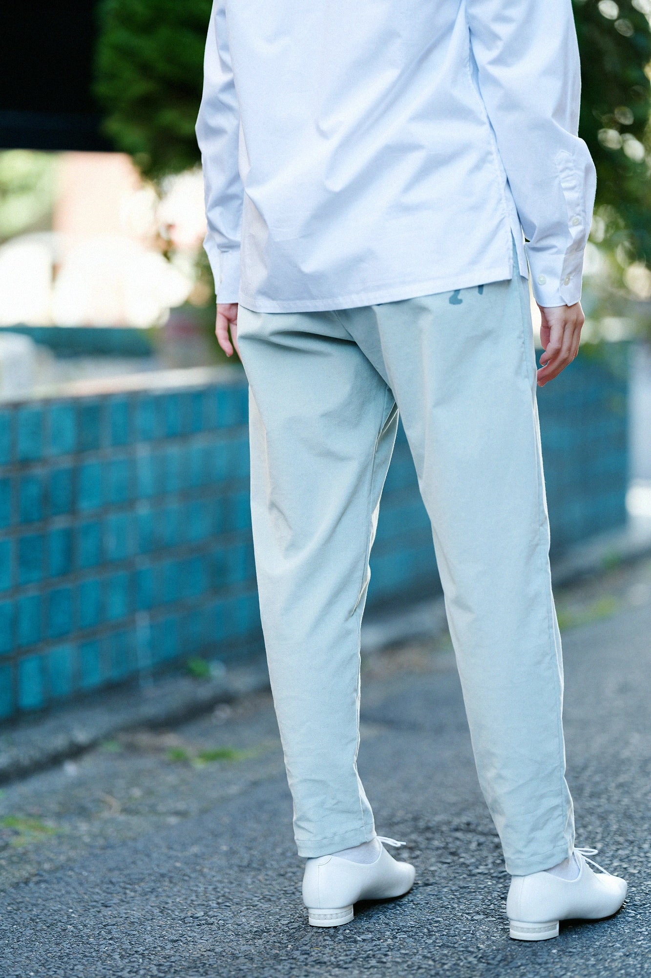 彈性燈芯絨 休閒窄管長褲/水綠色