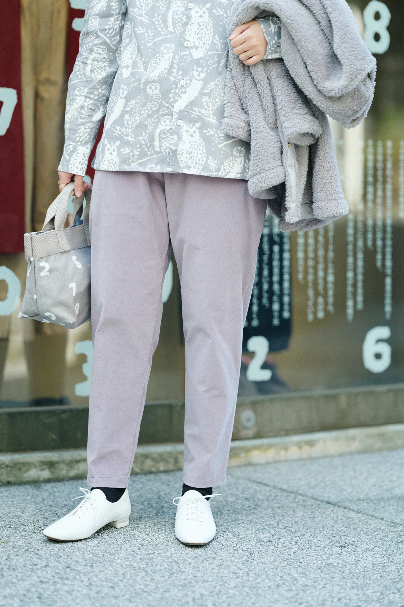 彈性燈芯絨 休閒窄管長褲/丁香紫