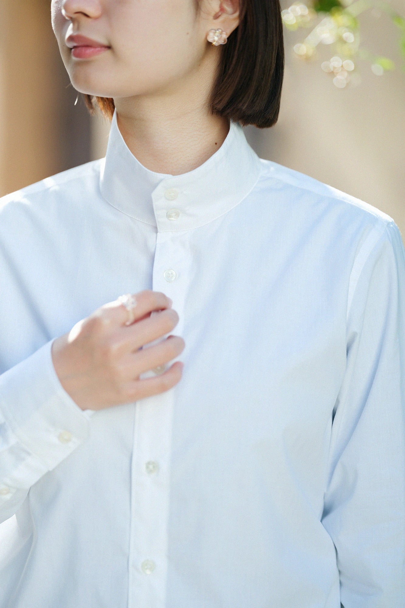 超長棉 高領襯衫/白色