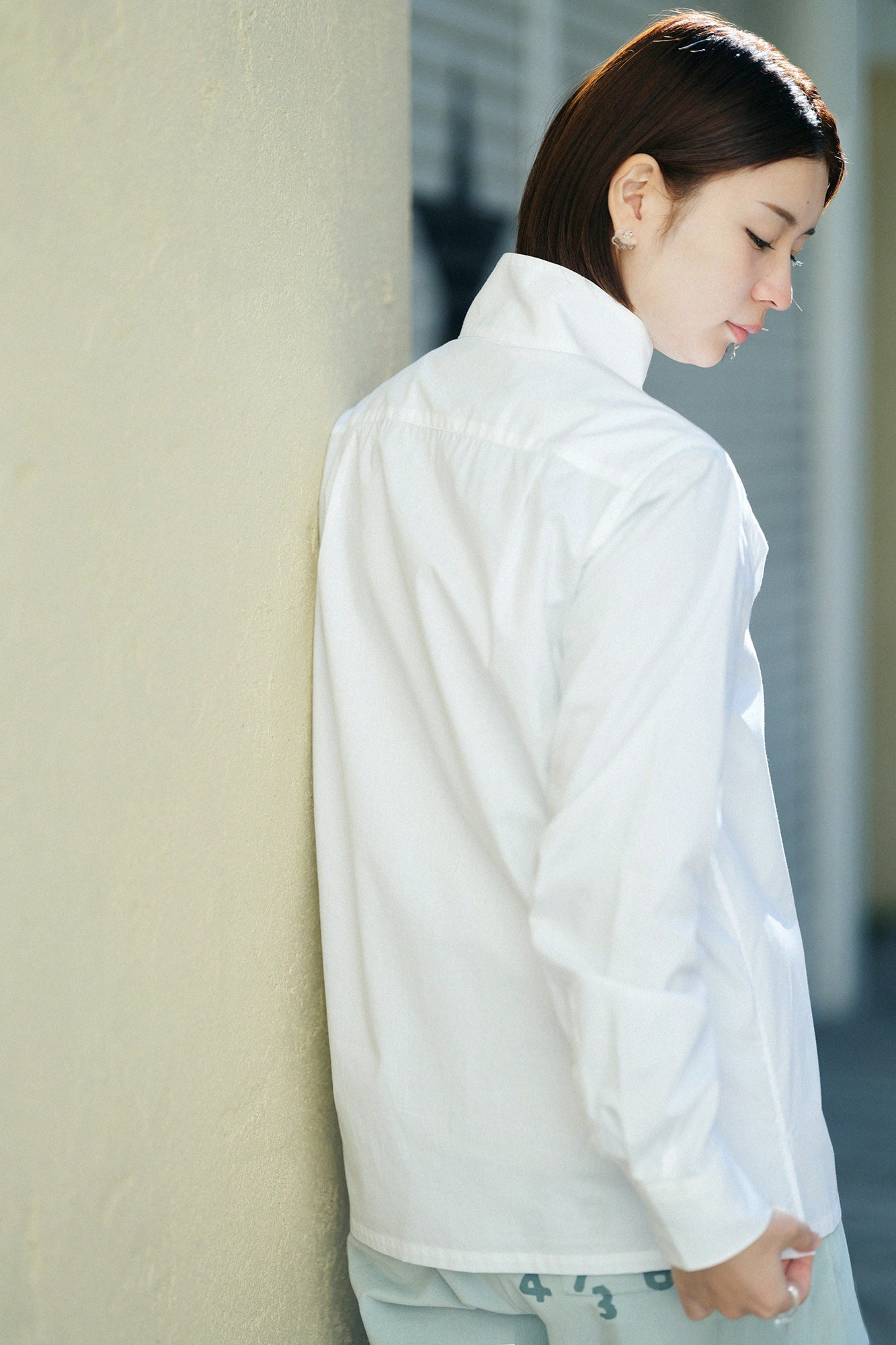 超長棉 高領襯衫/白色