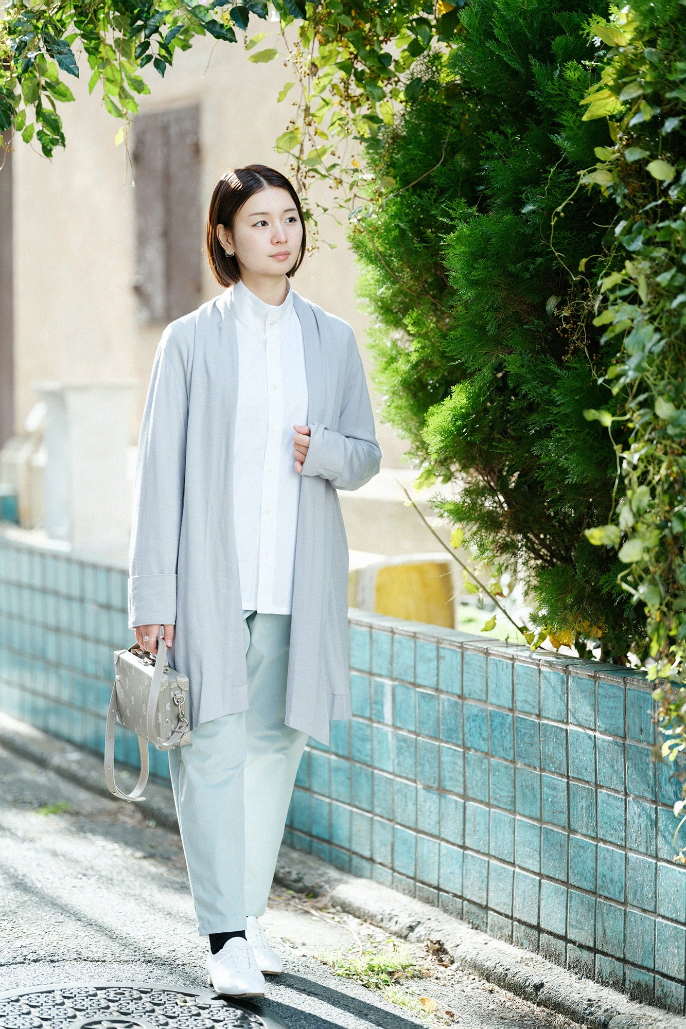 超長棉 高領襯衫/白色