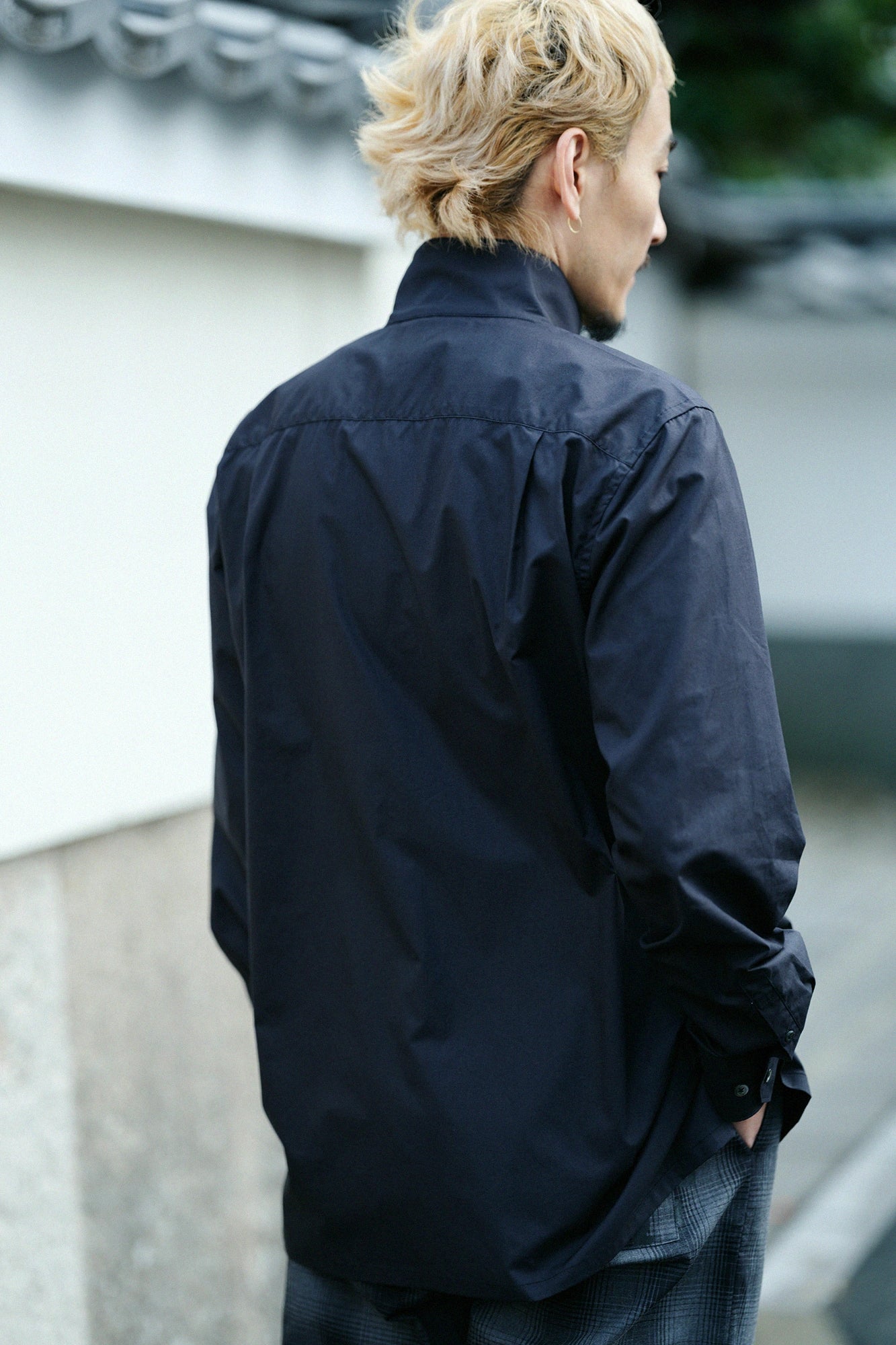 超長棉 高領襯衫/黑色