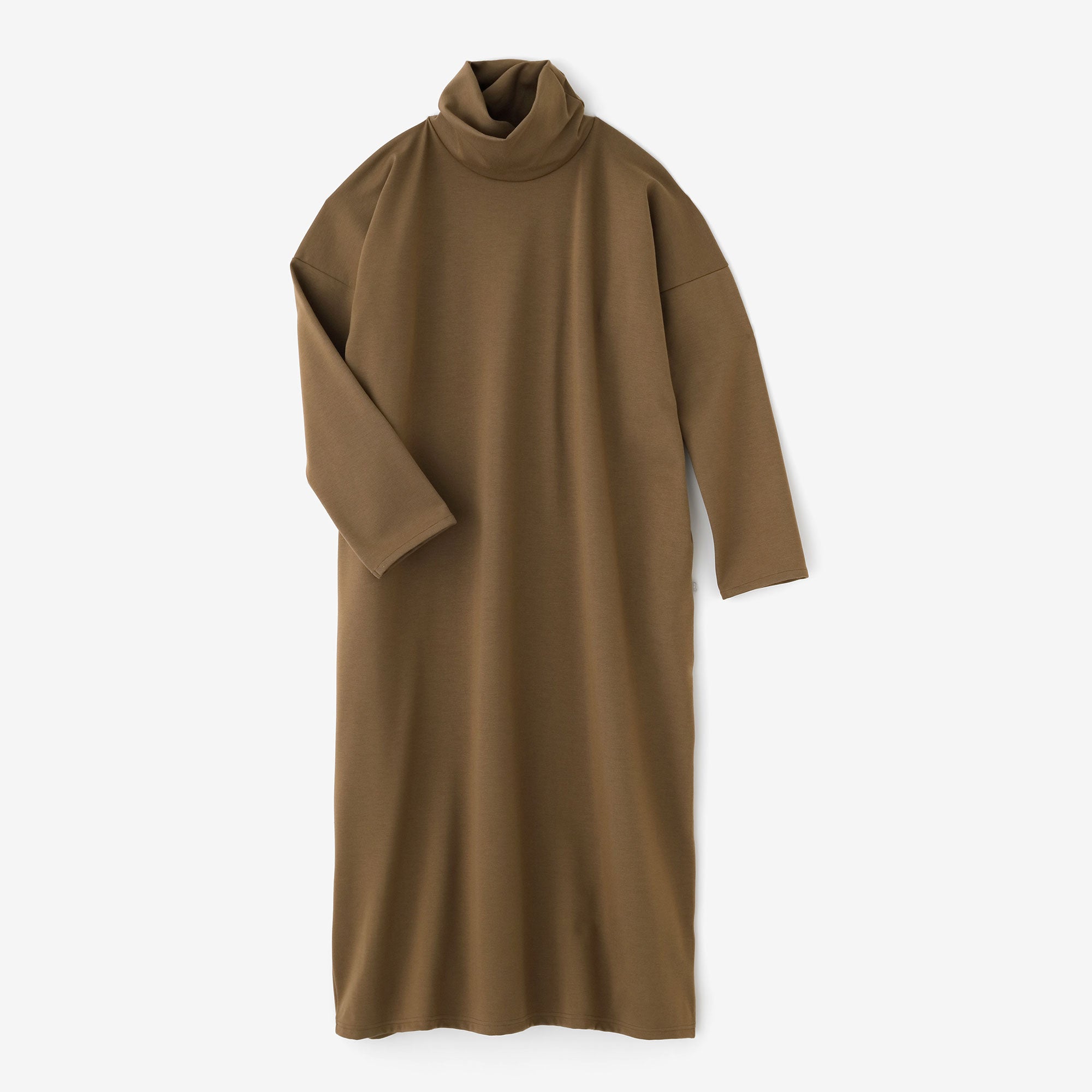 【Pre-order】Soft Thermo(R) Ponte Fabric Turtle Neck L/S One-piece Dress Maxi Length/Brown(※Scheduled to be shipped around Dec 9)