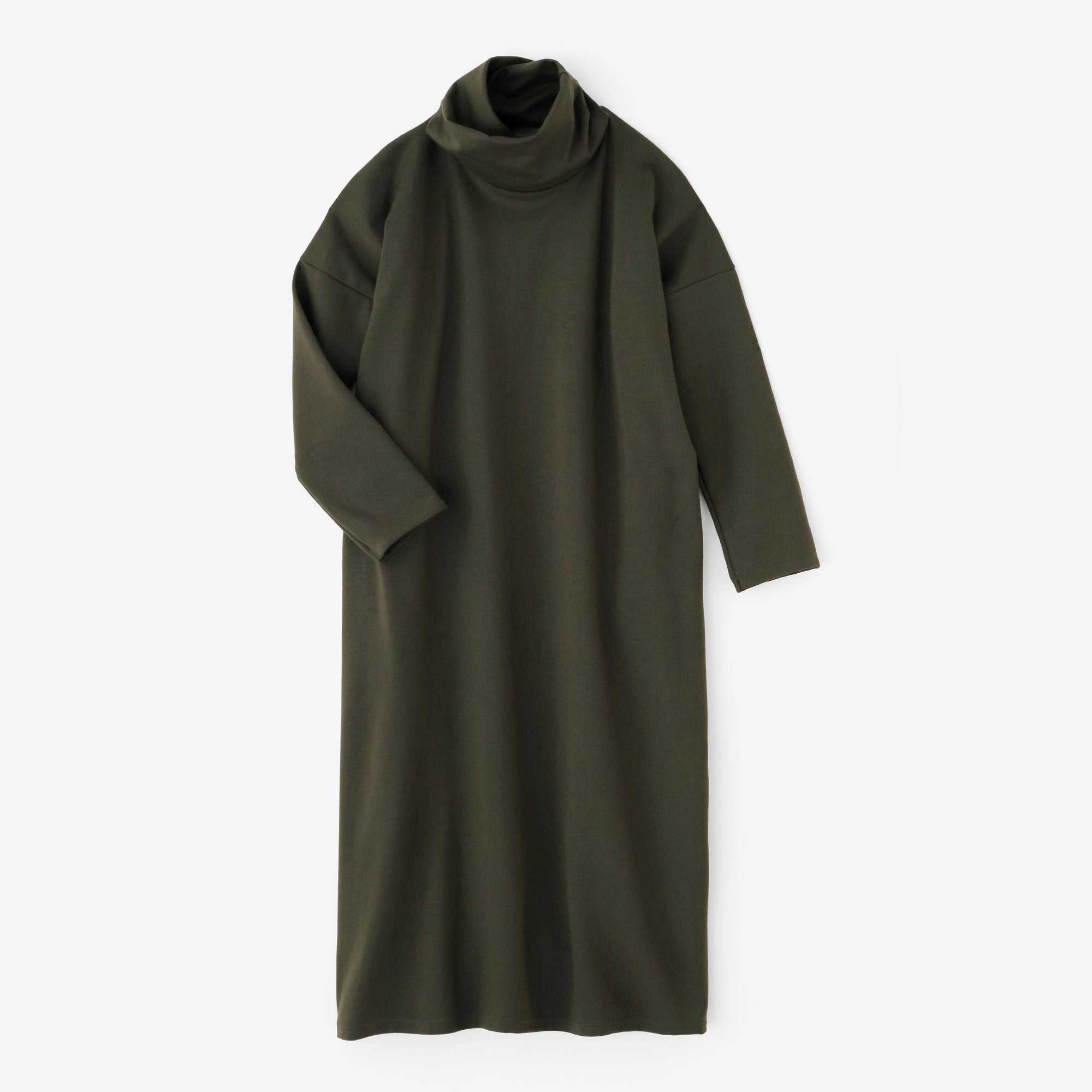 【預購】Soft Thermo(R) 羅紋針織布 高領長袖連身裙 超長版/橄欖綠(※預計於12月9日左右發貨)