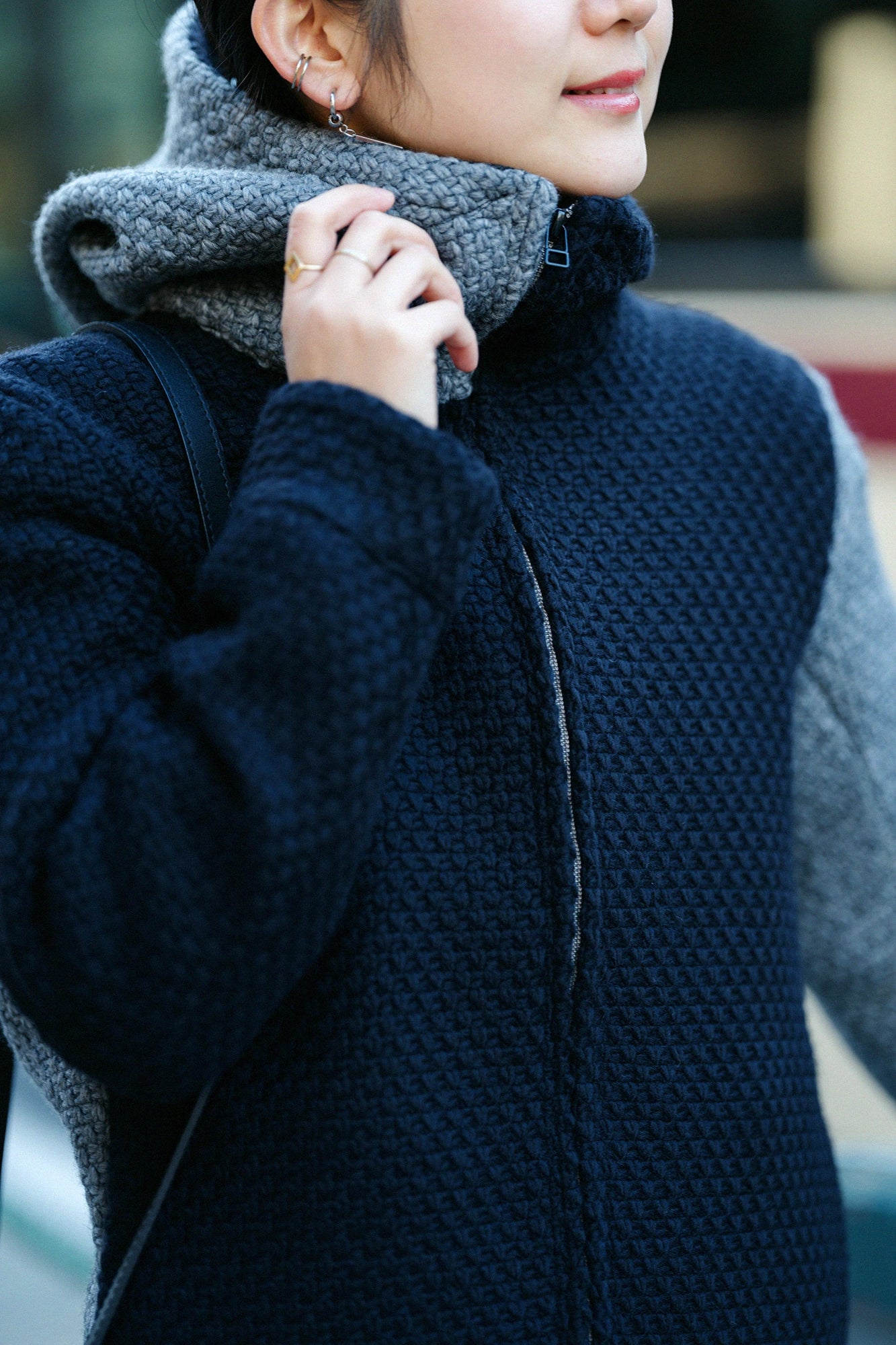 A.S 籃球網眼布 連帽外套/深藍色×灰色