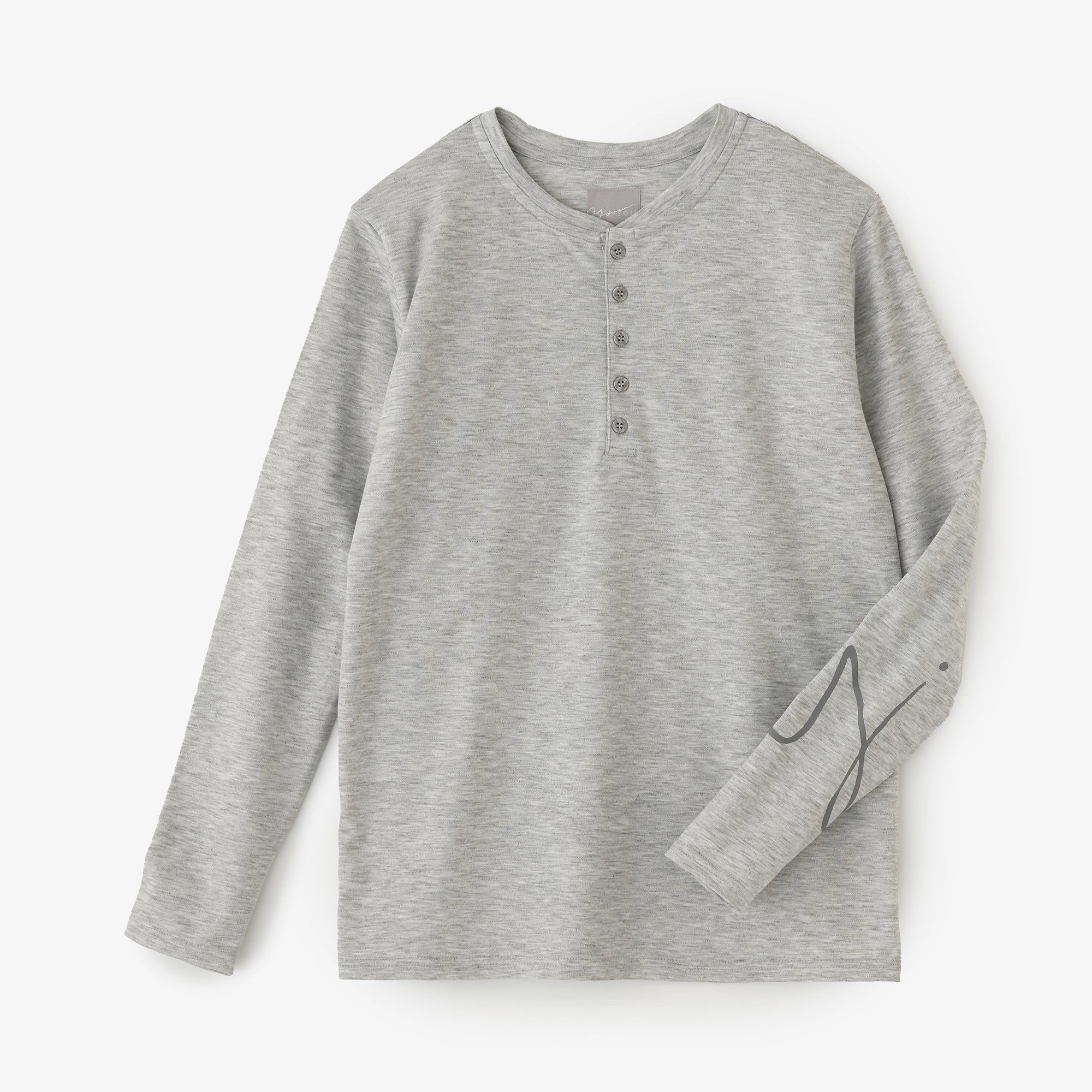 スムース編 ヘンリーネック 長袖Tシャツ／ライトヘザーグレー