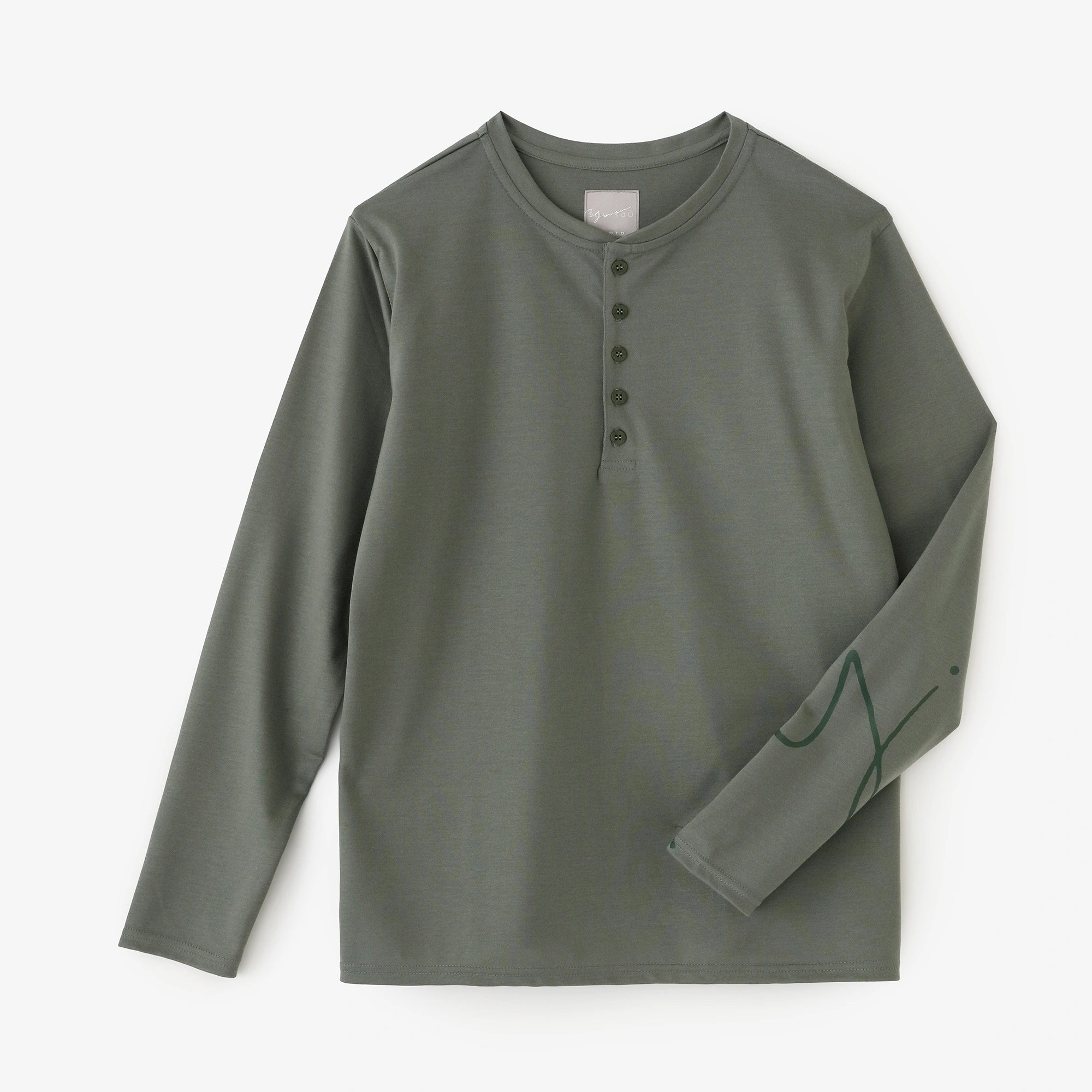 SATUR グレー 長袖ヘンリーネック スムース編 ヘンリーネック 長袖Tシャツ／モスグレー