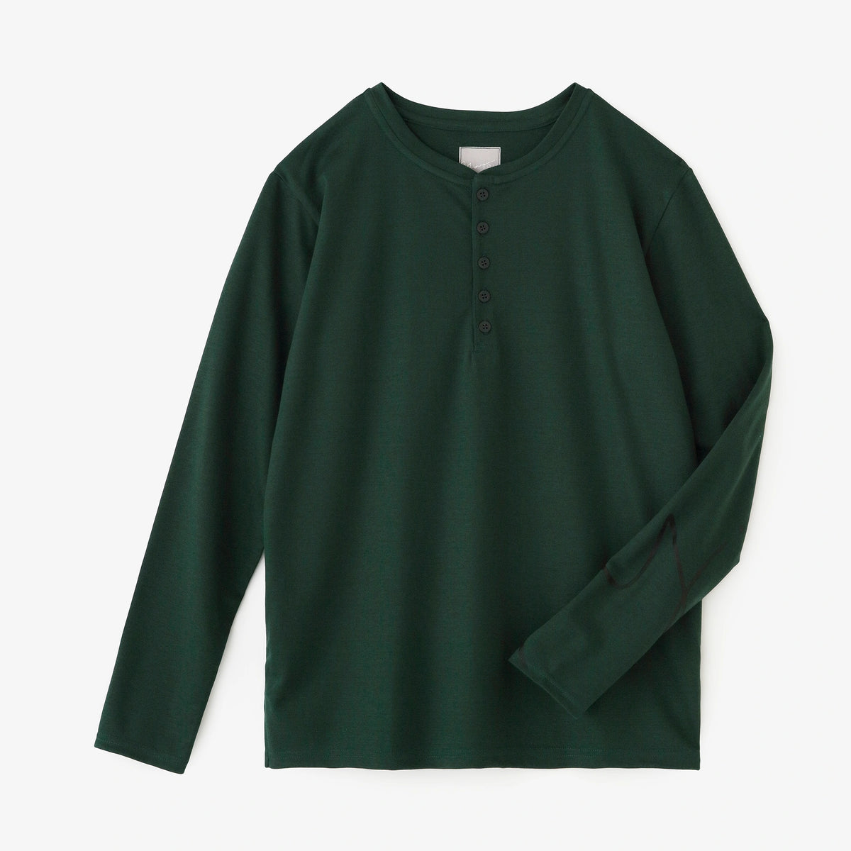スムース編 ヘンリーネック 長袖Tシャツ／エバーグリーン