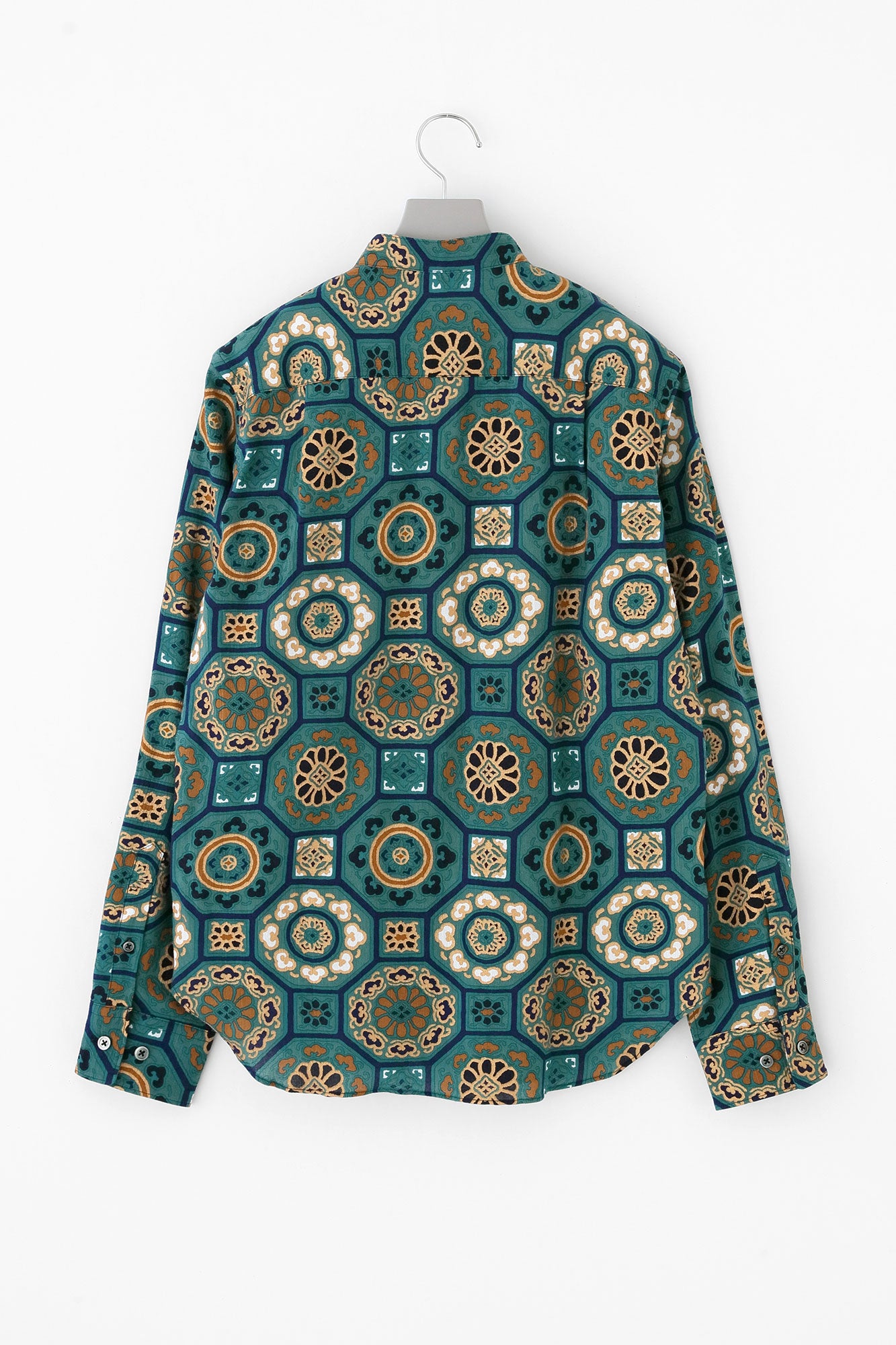 高島縮棉 20/20 立領長袖襯衫/華麗 碧玉色