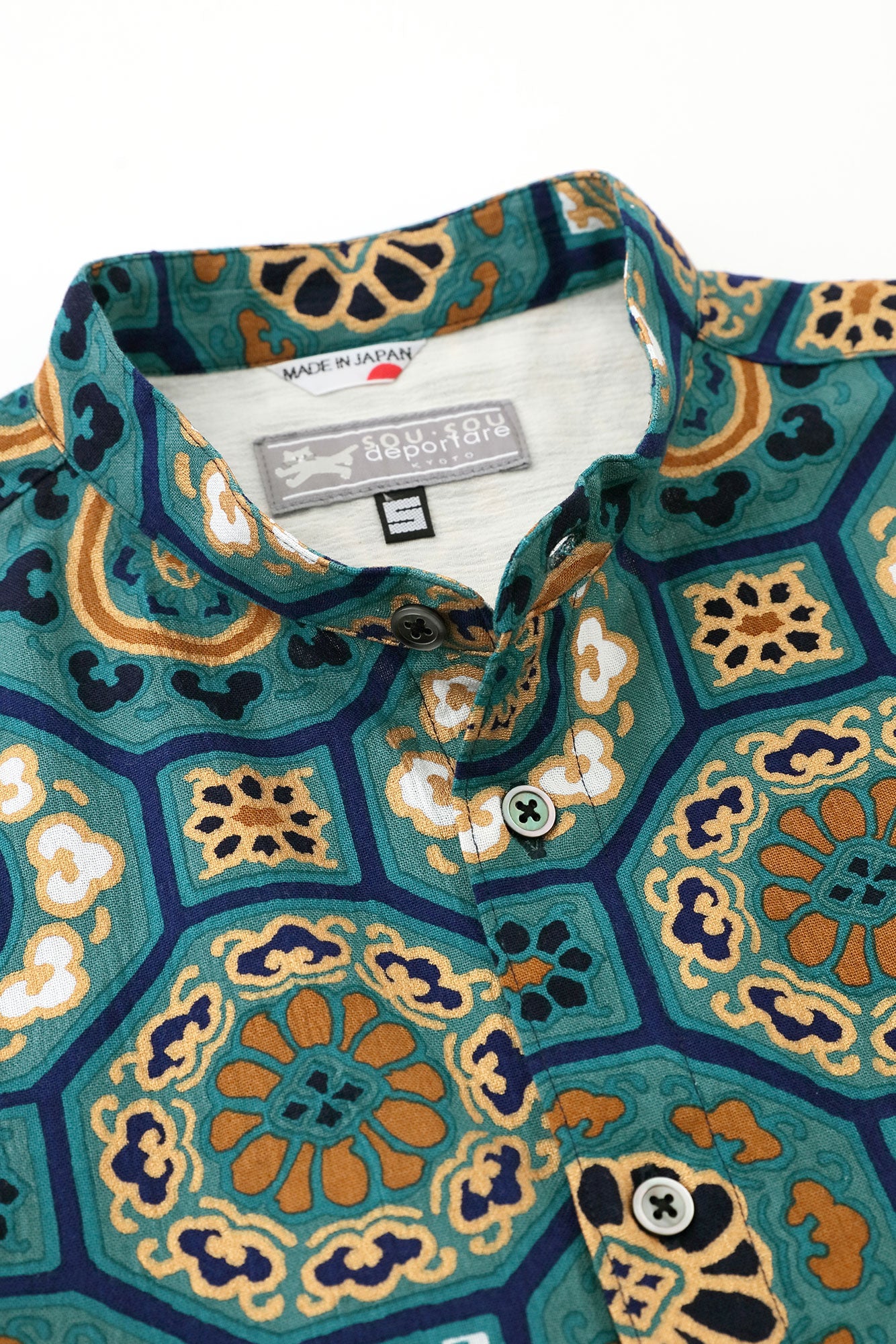 高島縮棉 20/20 立領長袖襯衫/華麗 碧玉色