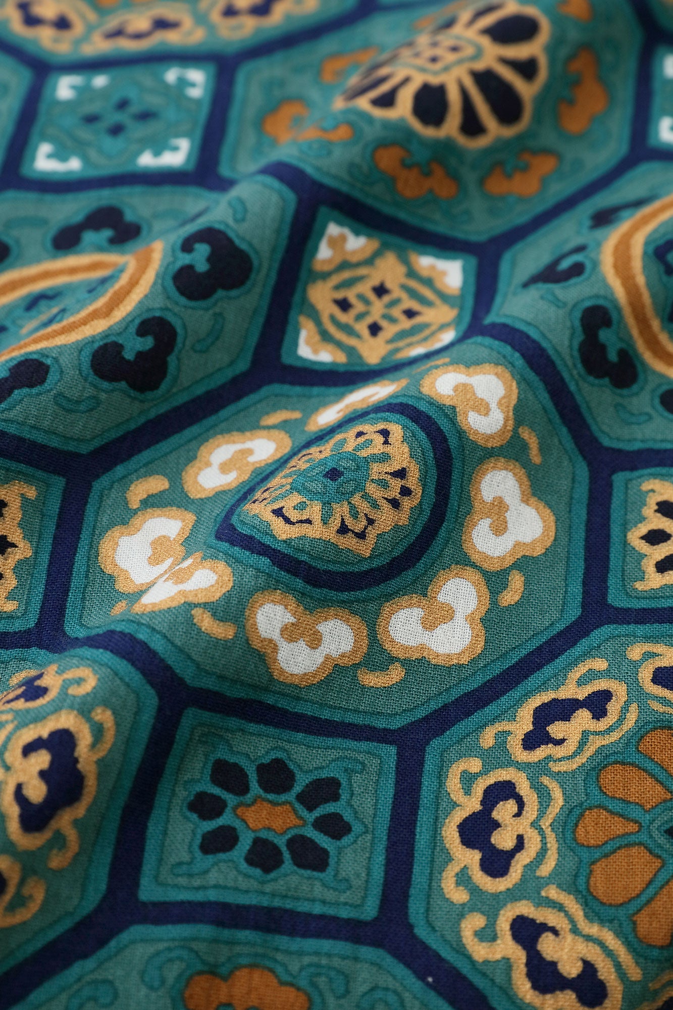 高島縮棉 20/20 立領長袖襯衫/華麗 碧玉色