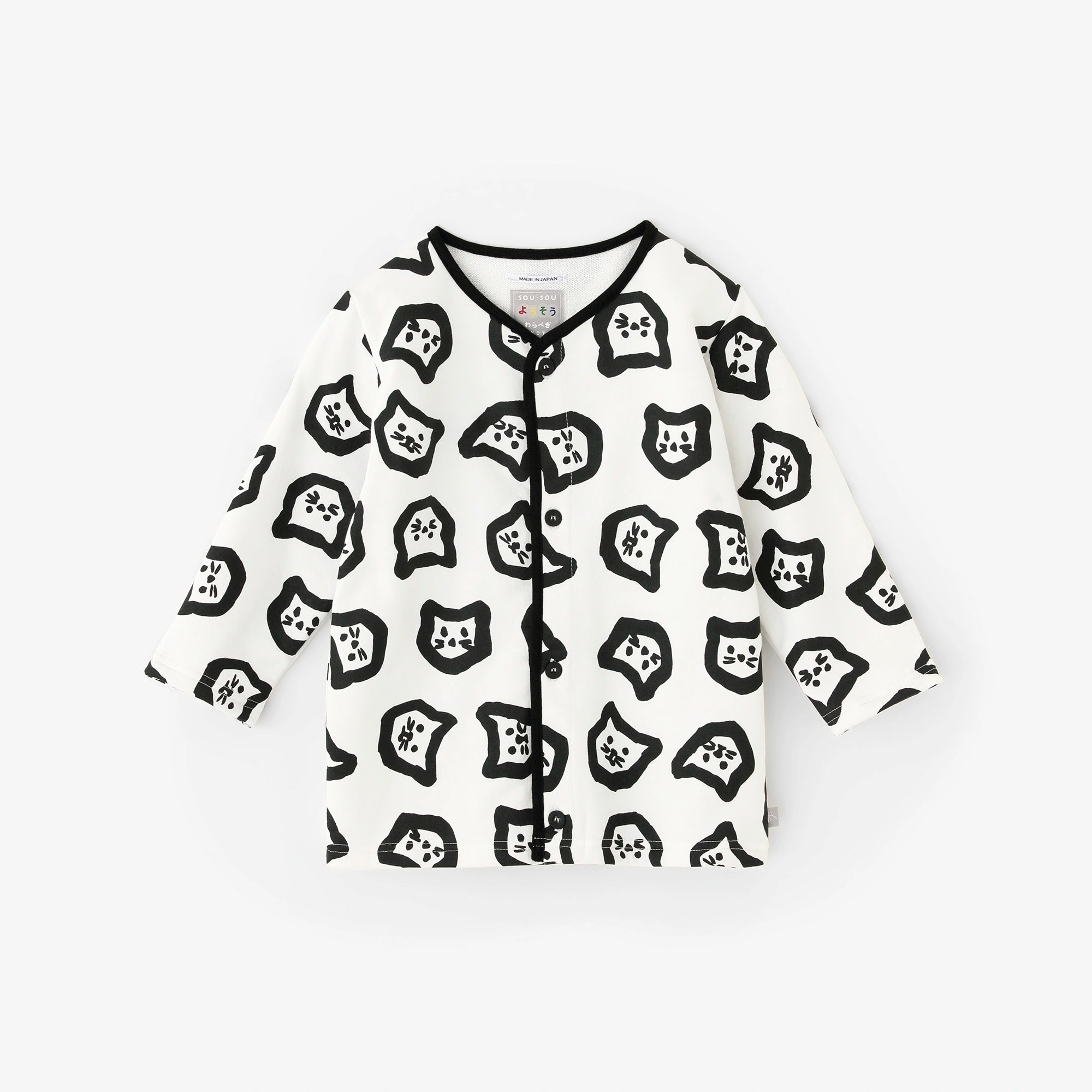 ●內抓毛 雙色袖外套/小貓處處 純白