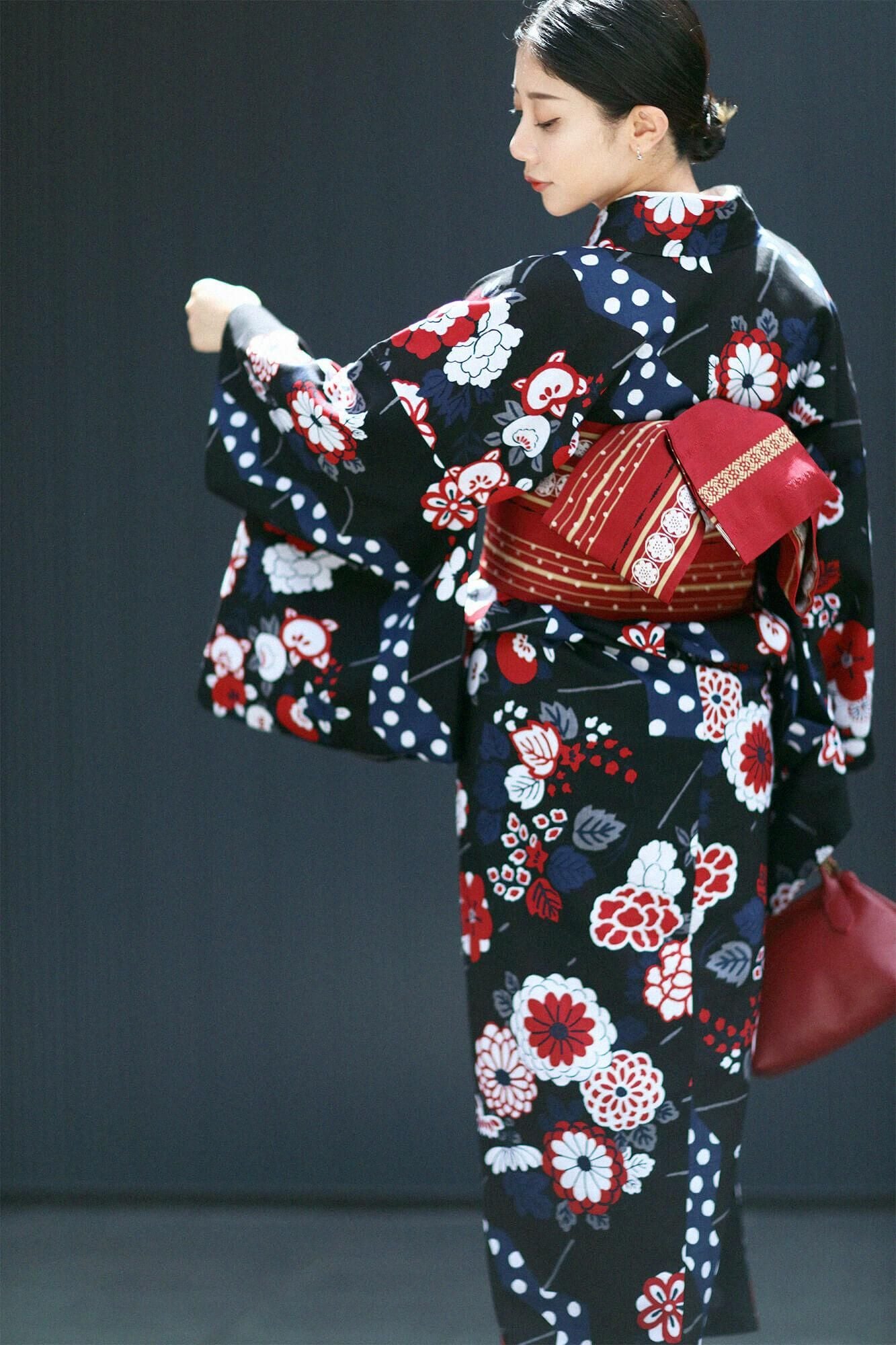 博多 半巾小袋帯/臙脂色(えんじいろ)