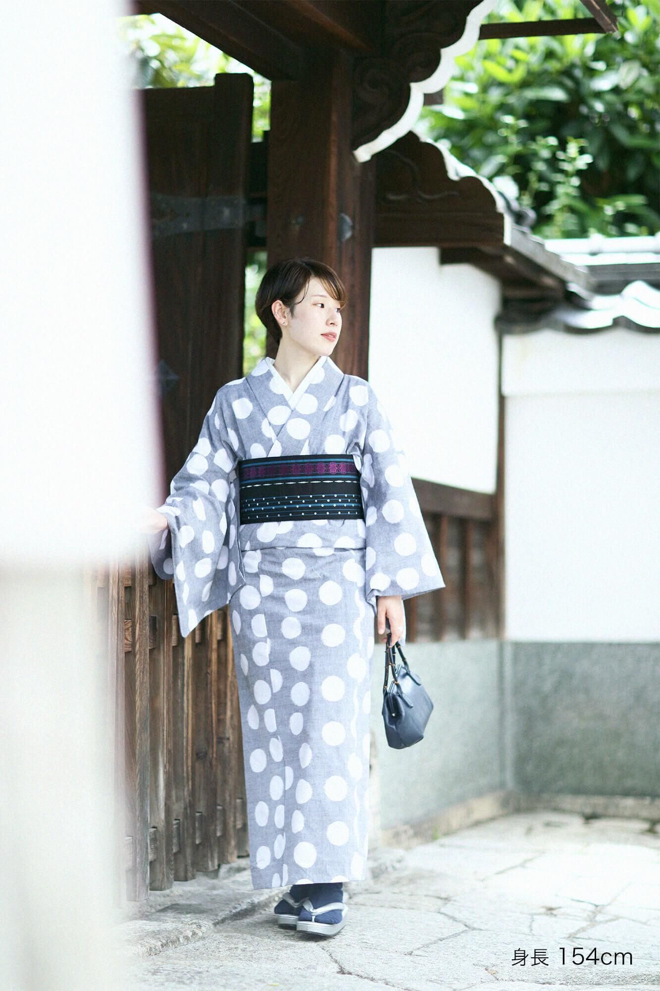 【※Custom Sewing Price Excluded】Kurume Kasuri Fabric / Polka Dots Light Grey × White