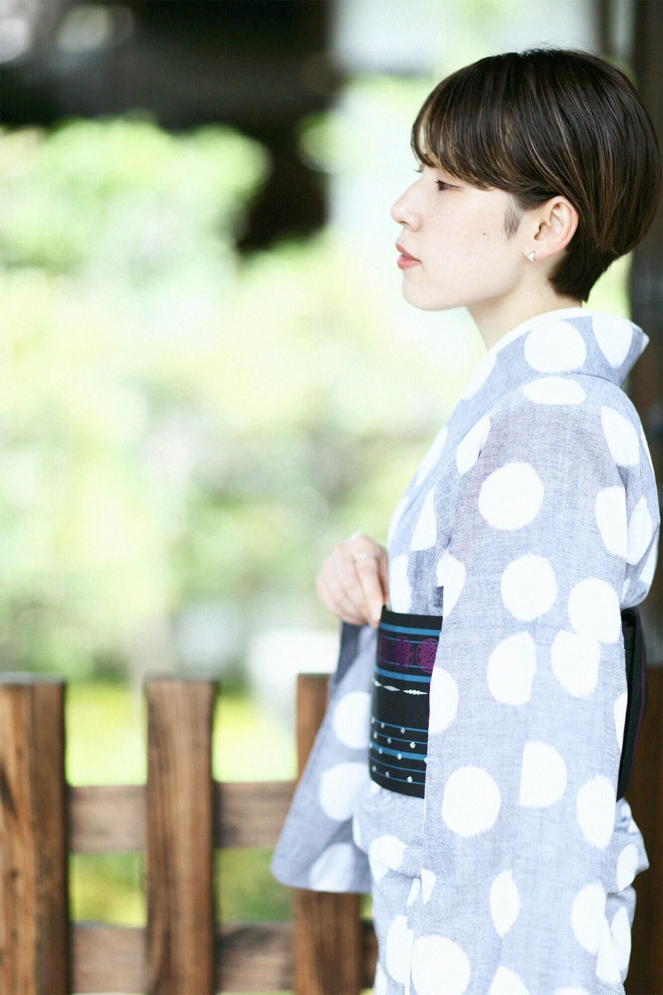 【※Custom Sewing Price Excluded】Kurume Kasuri Fabric / Polka Dots Light Grey × White