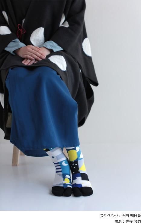 타비양말(정상 길이)/달과 별 네이비 블루 【남・여성용】