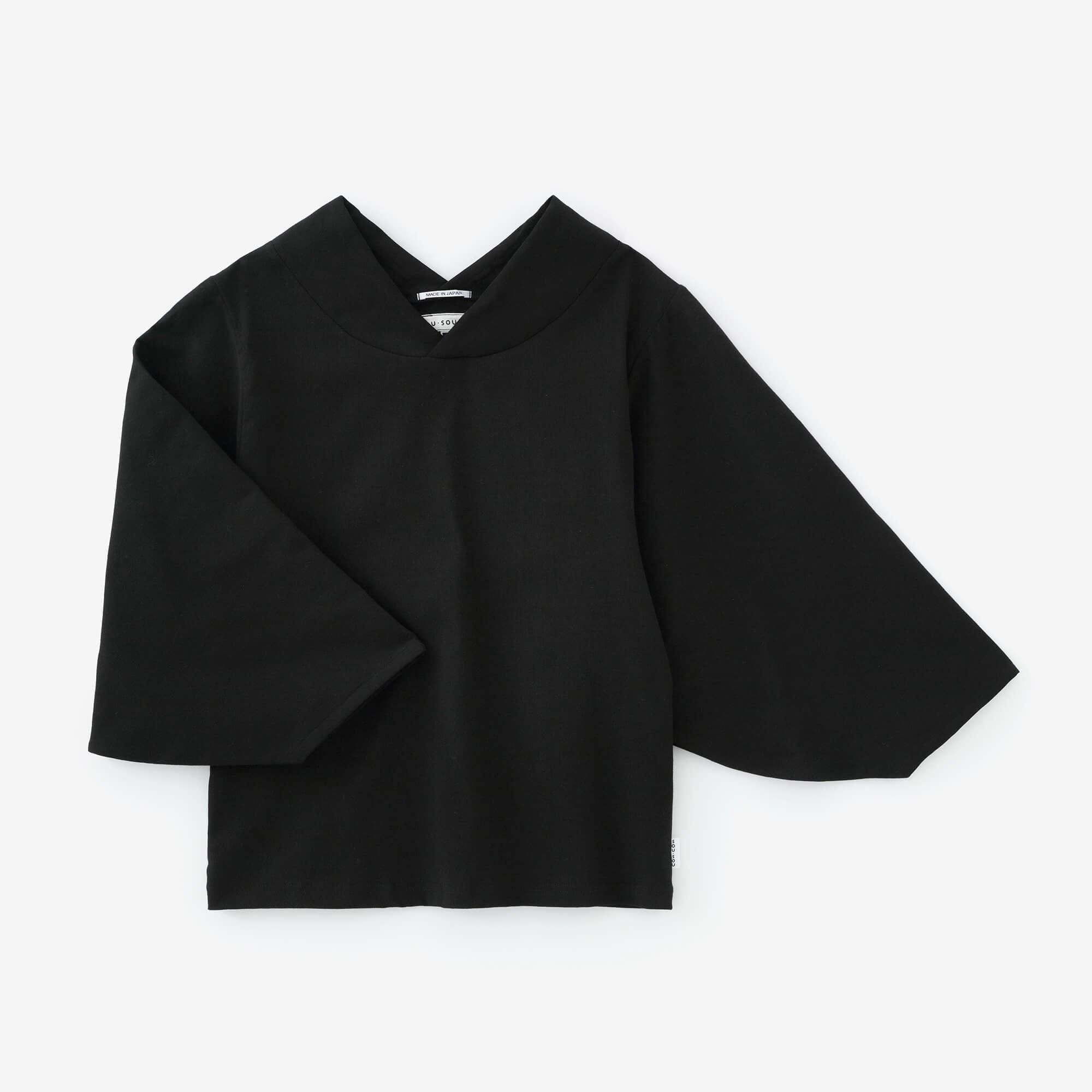 高島縮棉 40/40 和服袖上衣/黑色