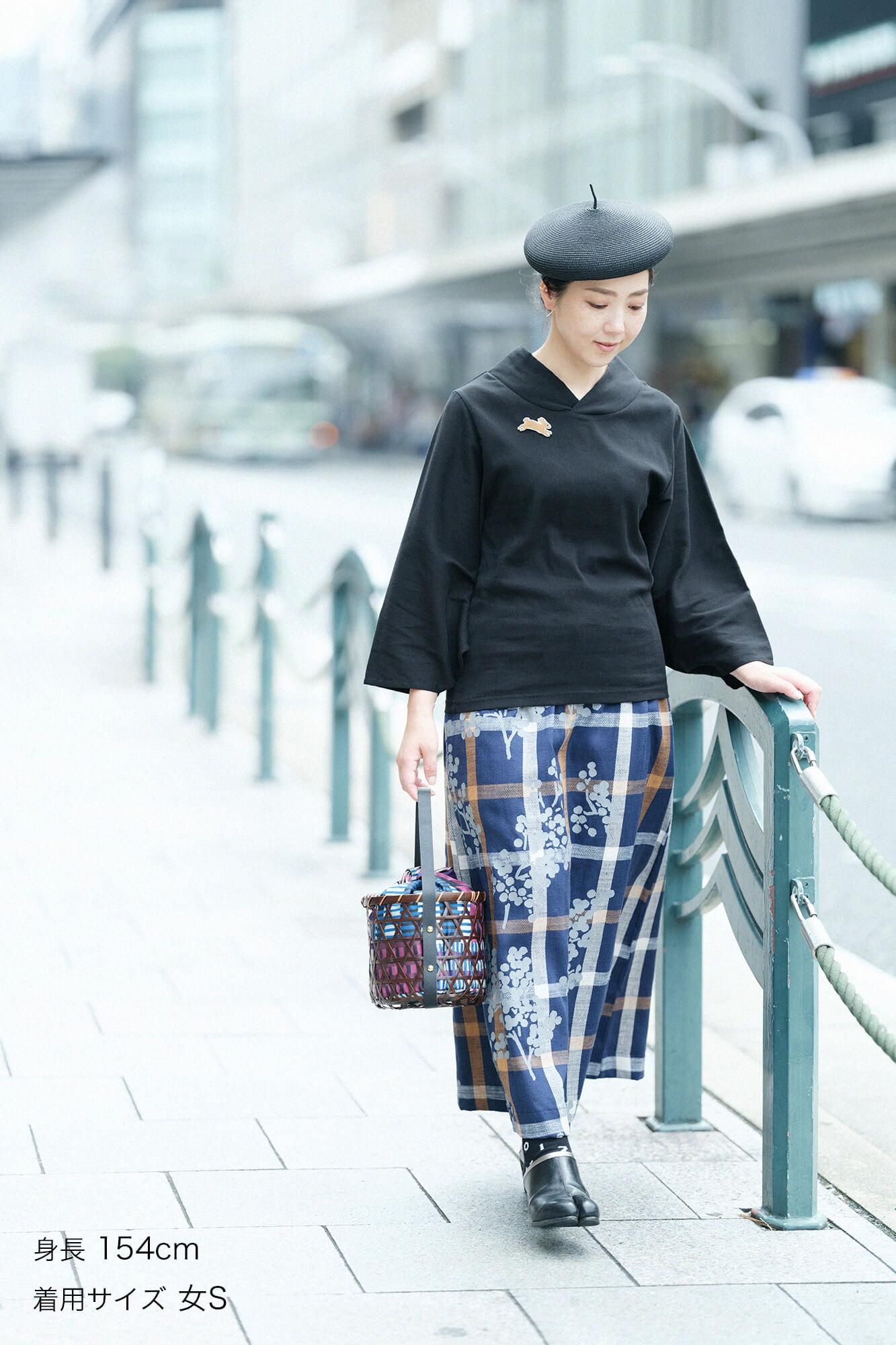 高島縮棉 40/40 和服袖上衣/黑色