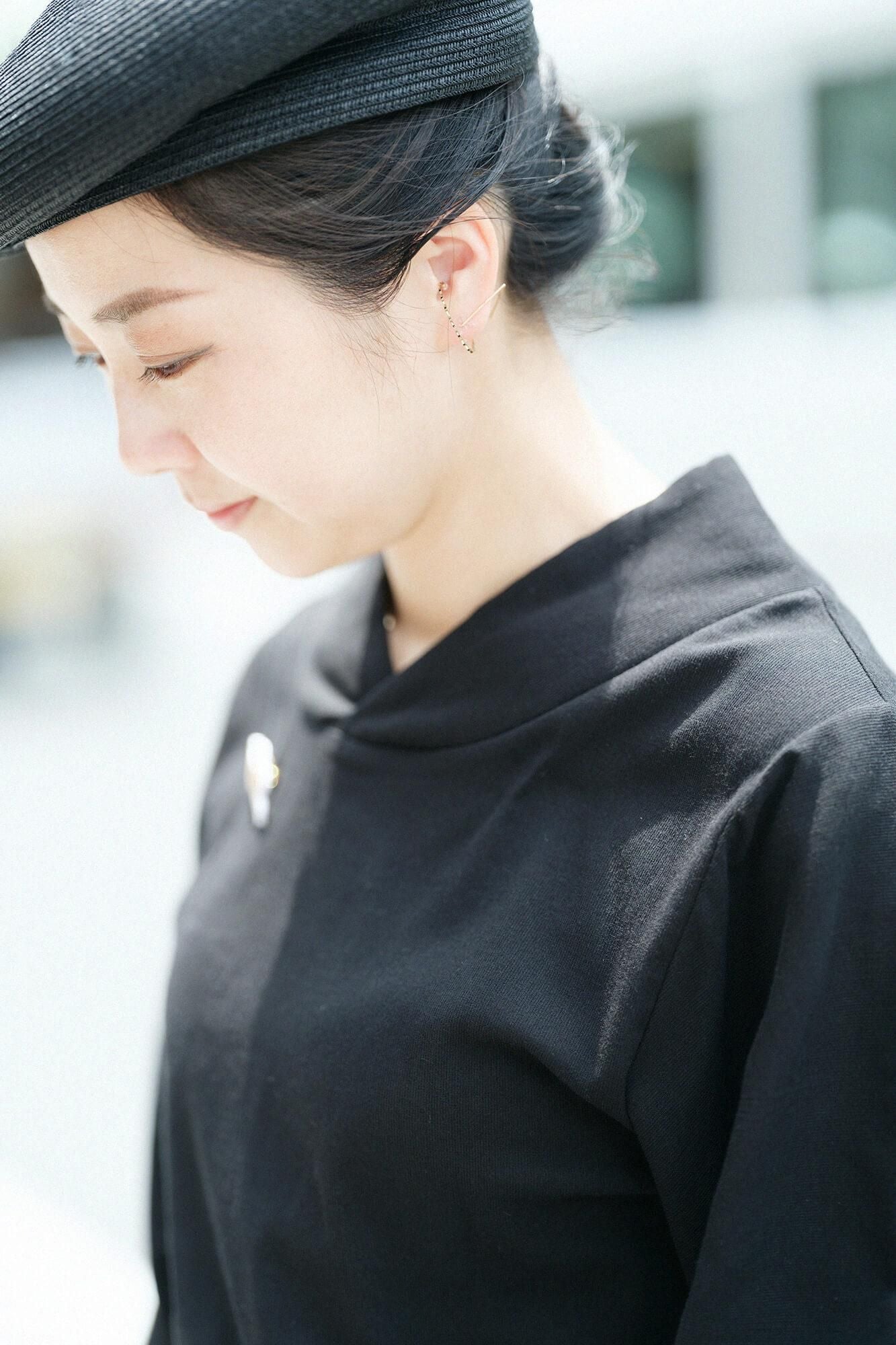 高島縮棉 40/40 和服袖上衣/黑色