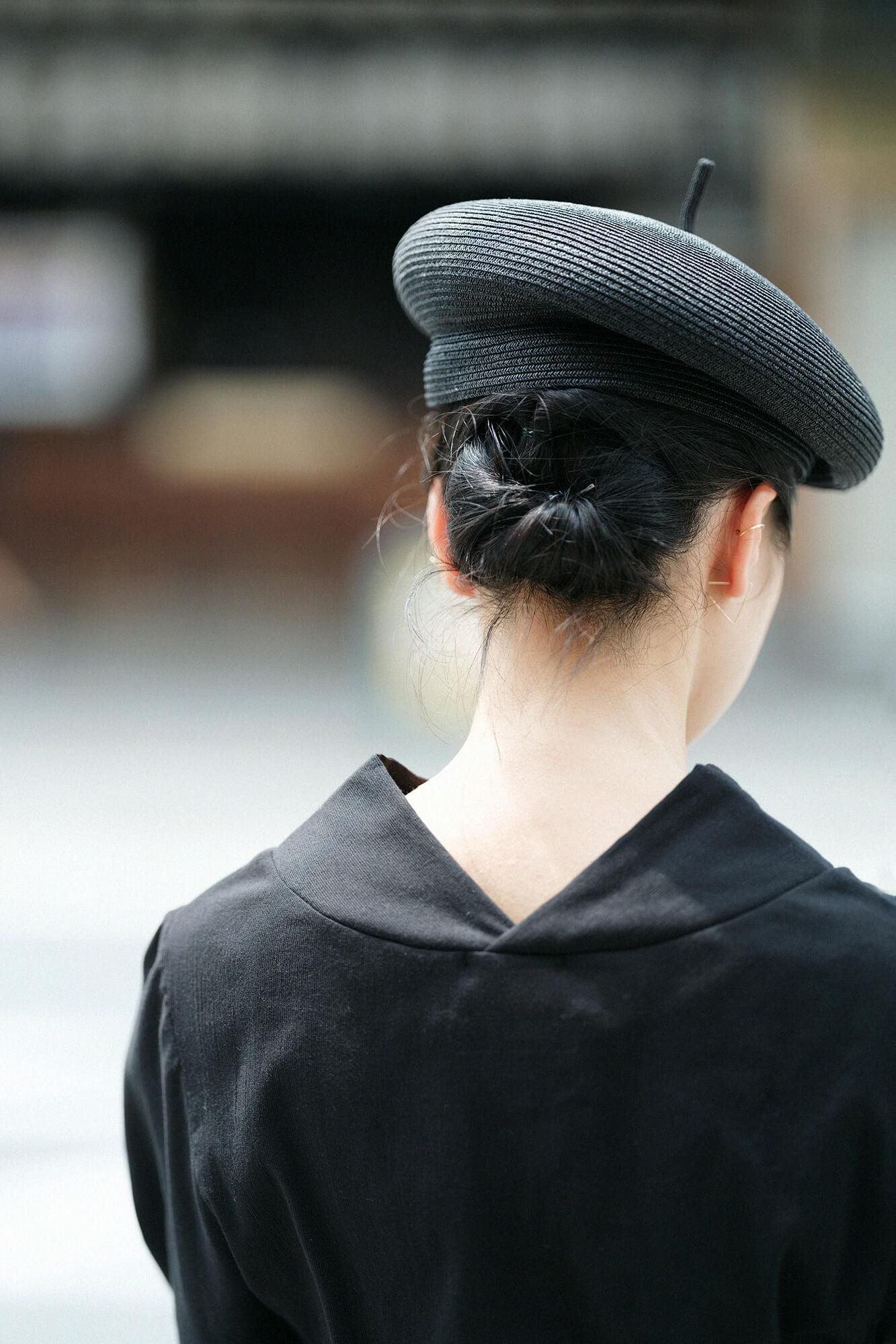 高島縮棉 40/40 和服袖上衣/黑色