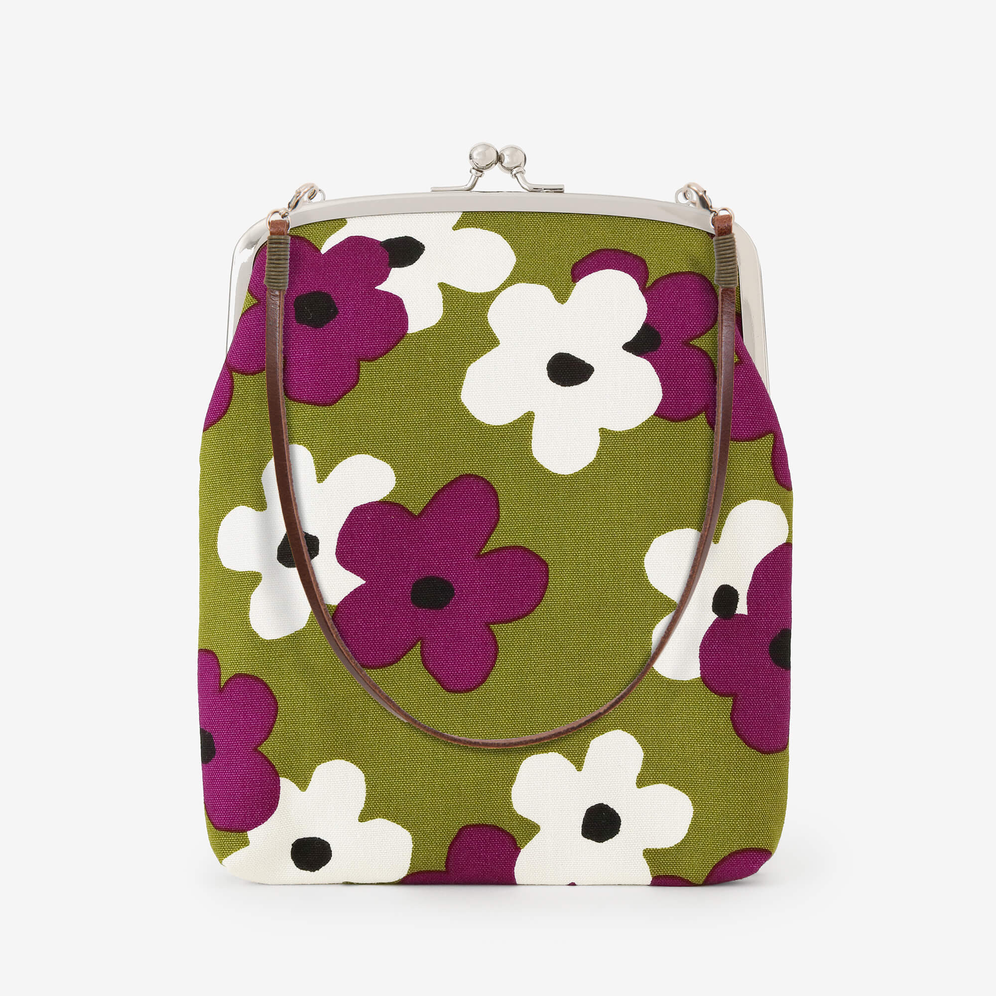 No. 12 canvas Gamaguchi purse (Large)/Layered-flower Small Yellowish Green