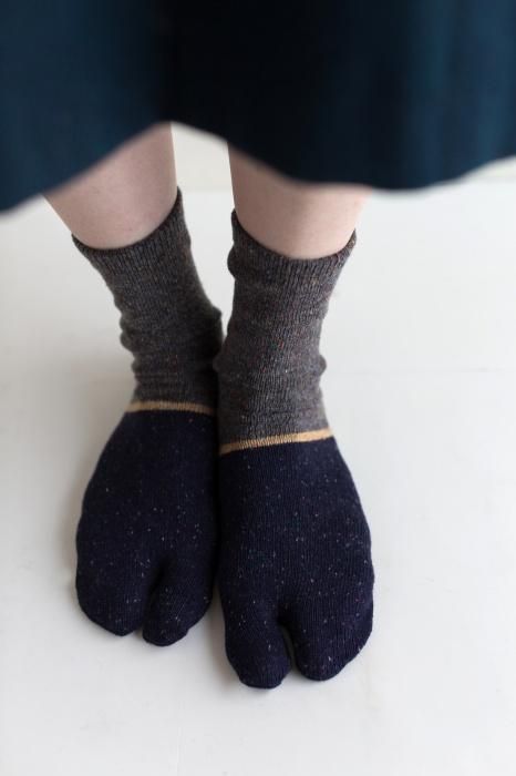 Wool Tabi Socks (Mid-calf) Bi-color/Dark Grey【Men・Women】