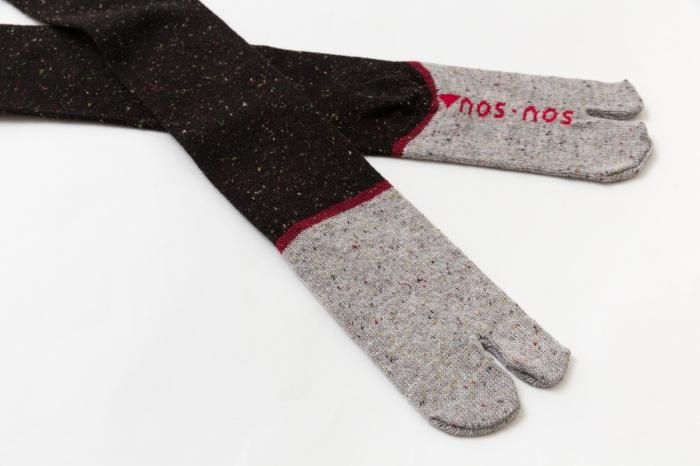 羊毛雙色分趾襪(膝下長度)/黑色 【女性用】