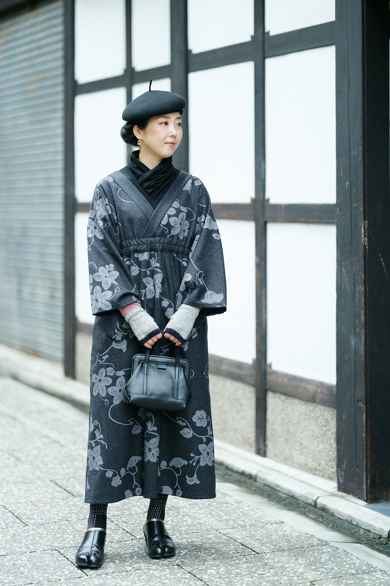 兔毛混紡 袖套(刺)/深藍色