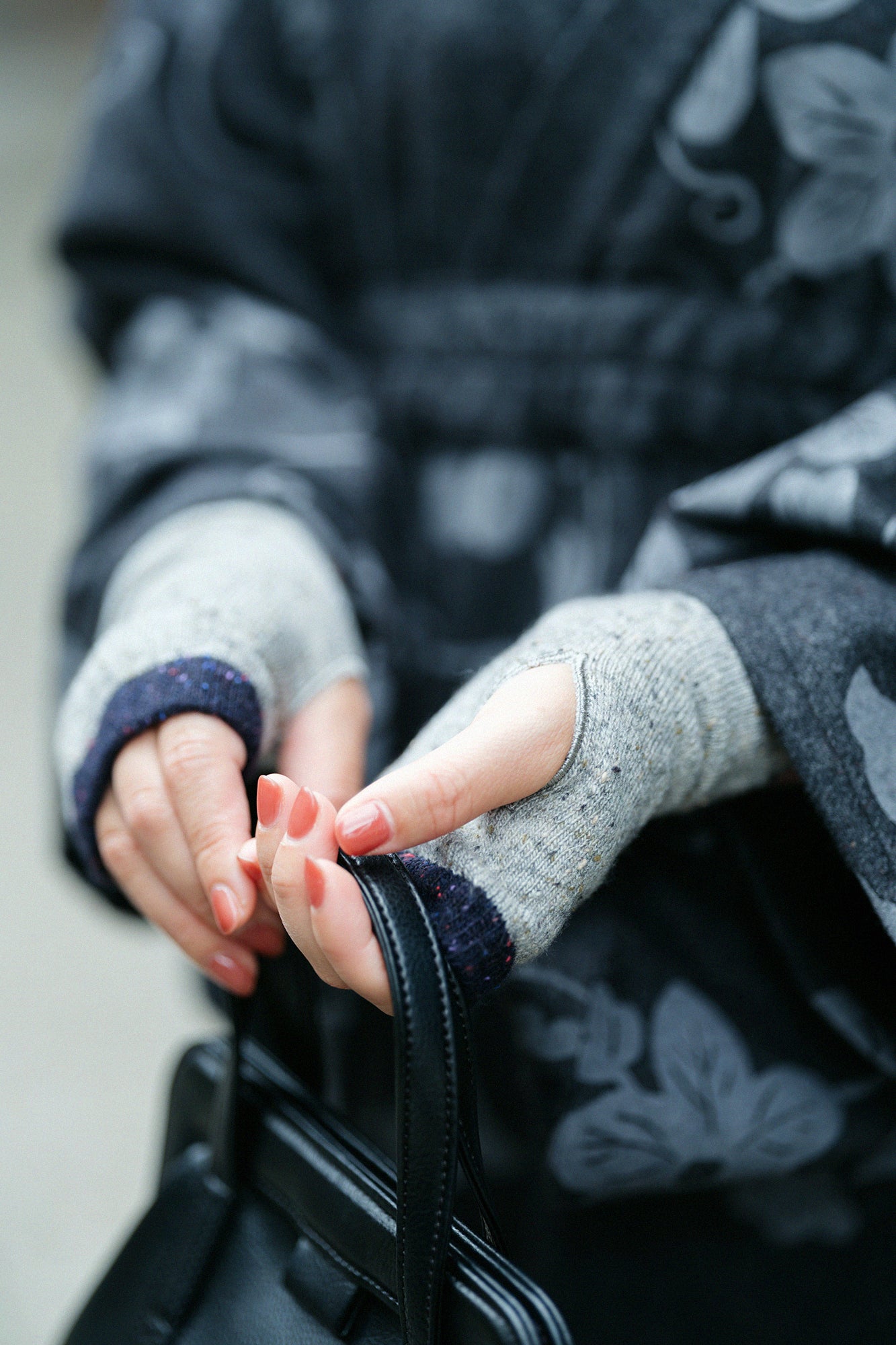 兔毛混紡 袖套(刺)/深藍色