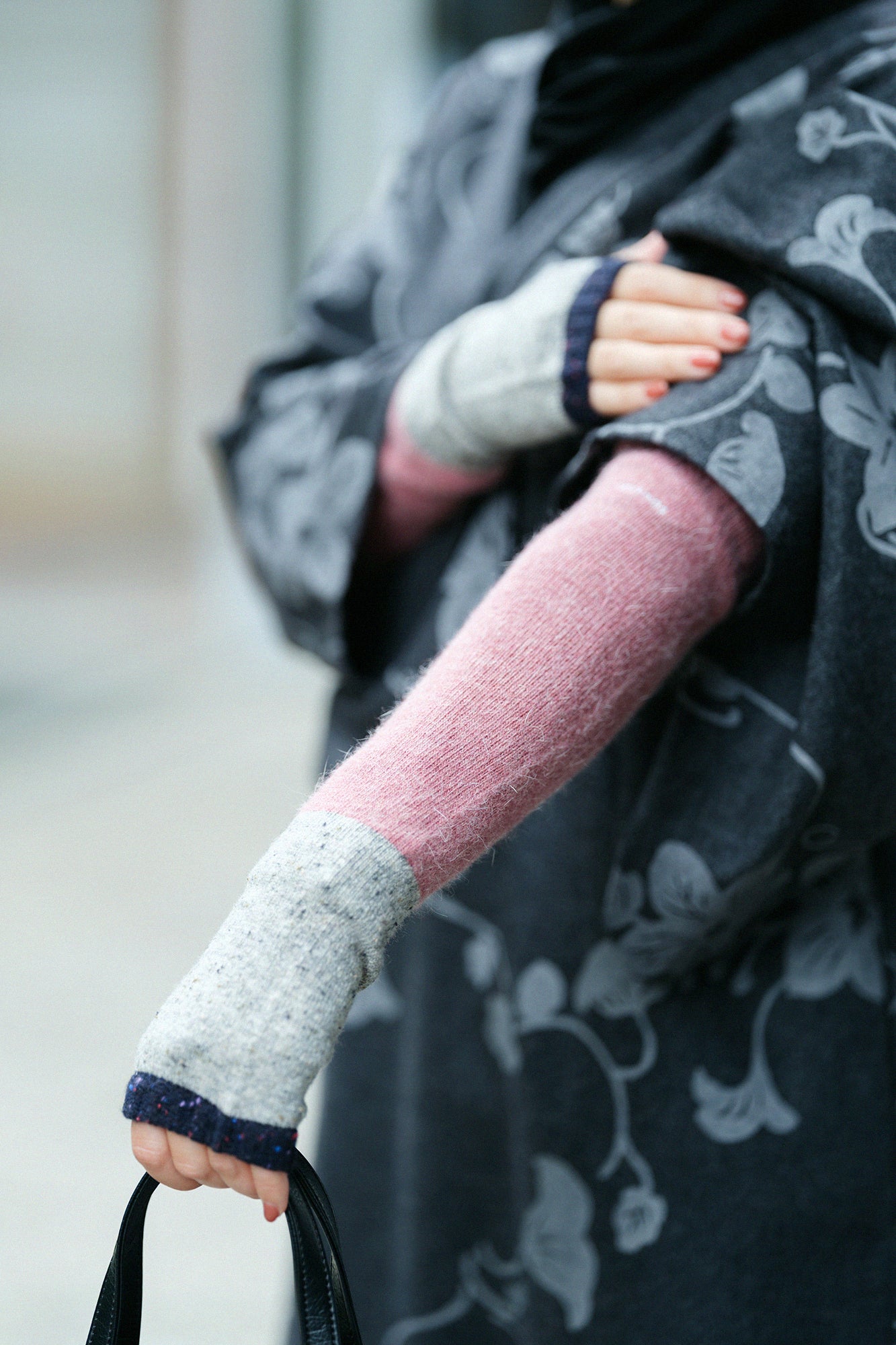 兔毛混紡 袖套(刺)/深藍色