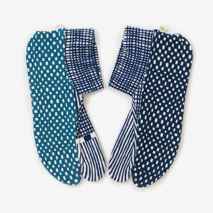 Stretchable Cotton Tabi Socks/Lines and Dots Seiwa ※Non-slip Sole