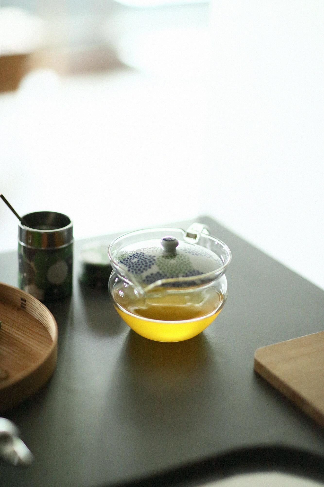 耐熱ガラス急須&茶缶セット/菊づくし