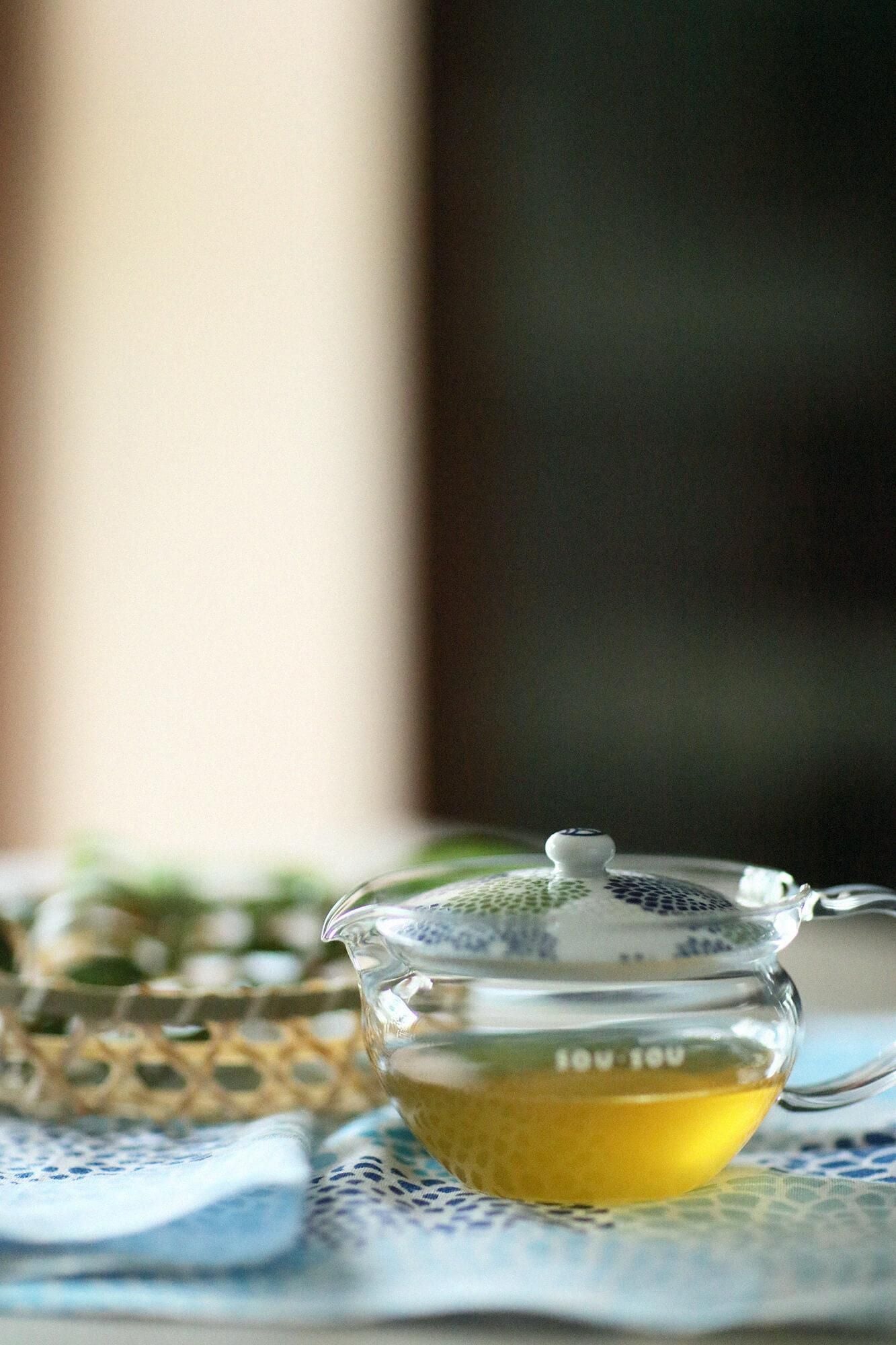 耐熱ガラス急須&茶缶セット/菊づくし