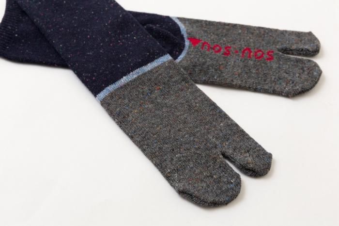 羊毛雙色分趾襪(普通長度)/深藍色 【男・女性用】