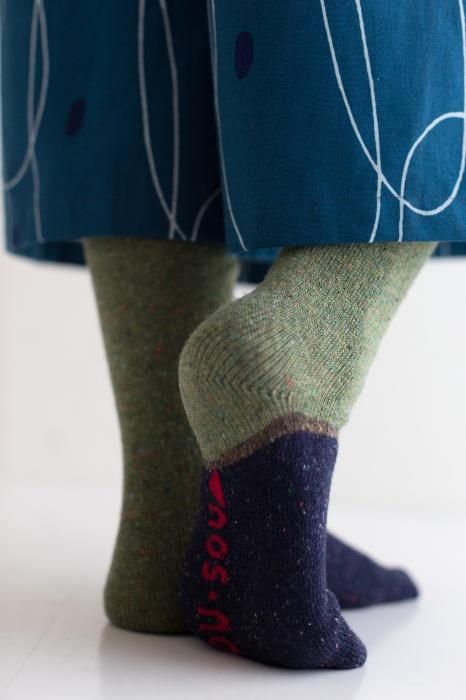 羊毛雙色分趾襪(膝下長度)/橄欖綠 【女性用】