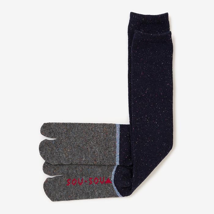 Bi-color Wool Tabi Socks (Under Knee)/Dark Blue【Women Size Only】