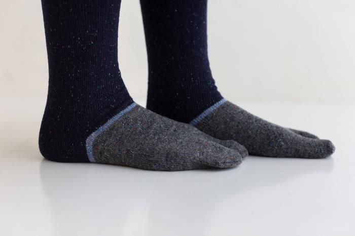Bi-color Wool Tabi Socks (Under Knee)/Dark Blue【Women Size Only】