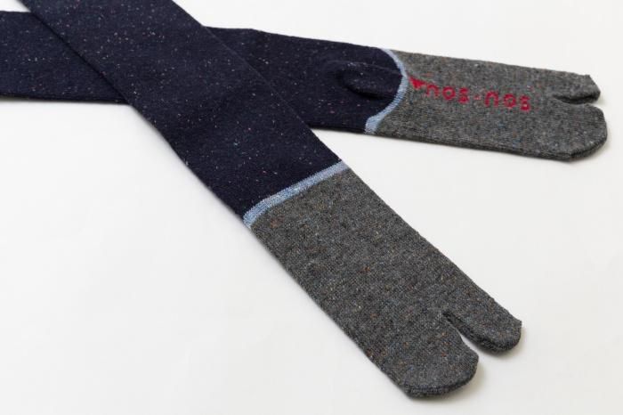 Bi-color Wool Tabi Socks (Under Knee)/Dark Blue【Women Size Only】