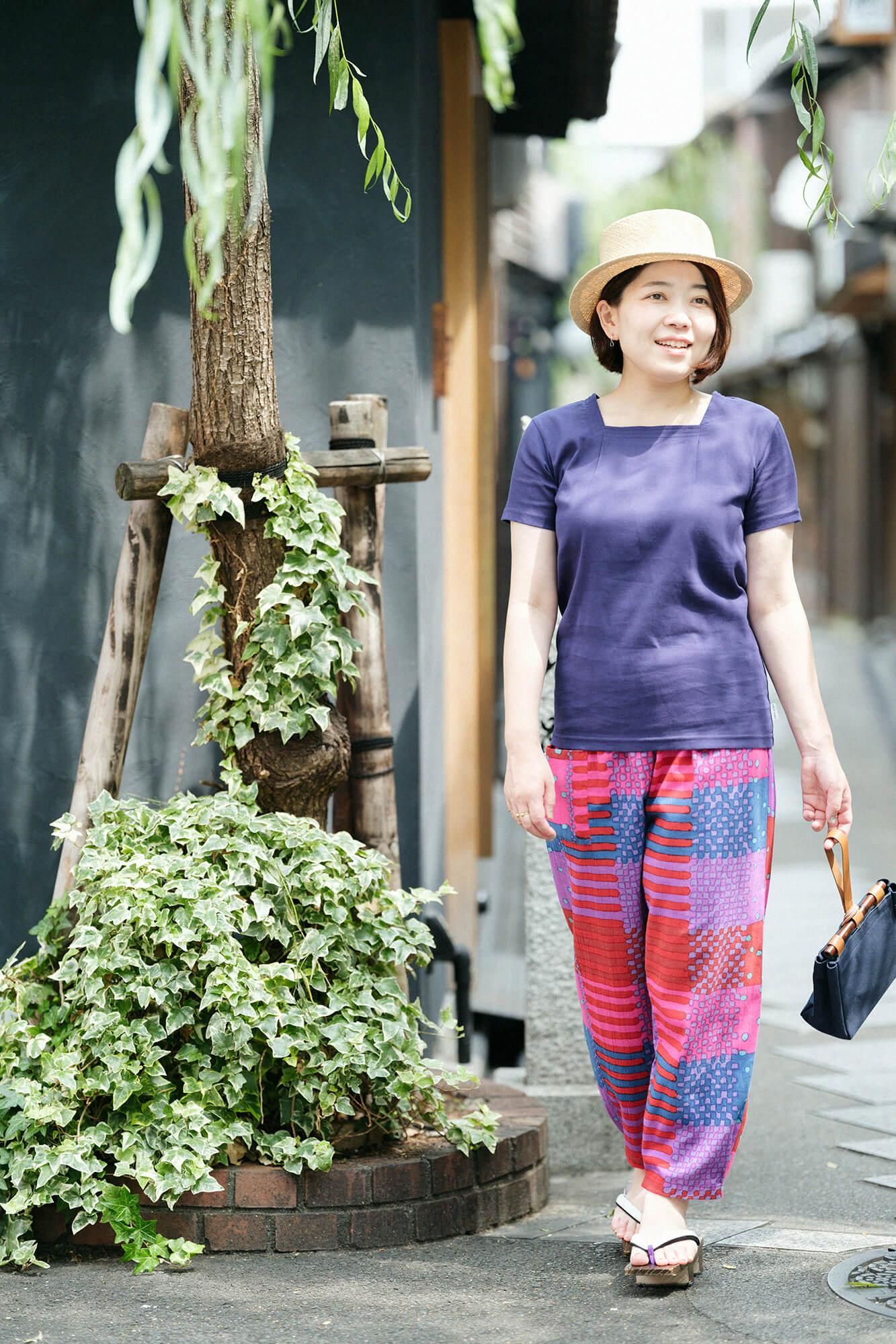 高島縮棉 40/40 方領上衣 短袖/藏藍色